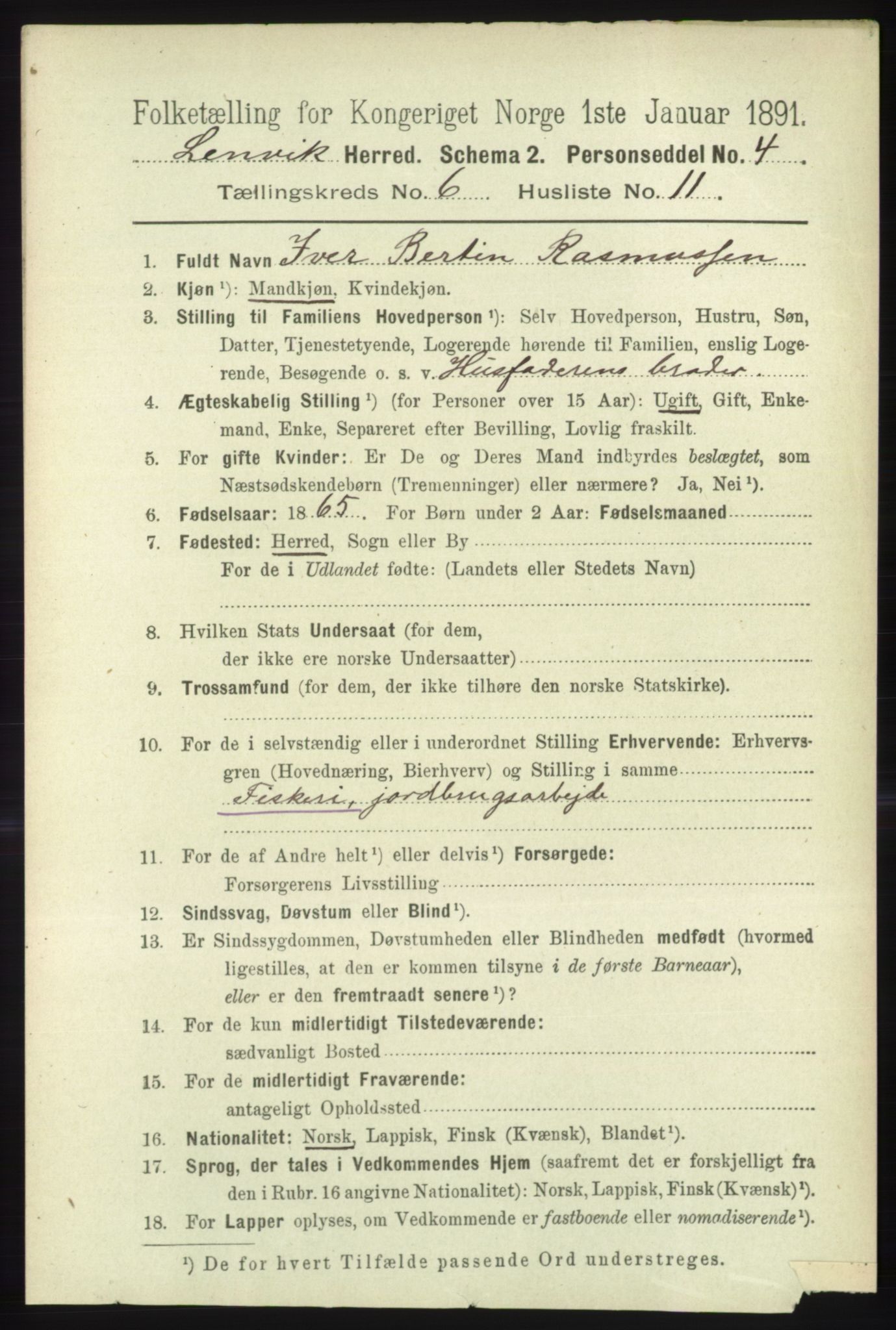 RA, 1891 census for 1931 Lenvik, 1891, p. 3296