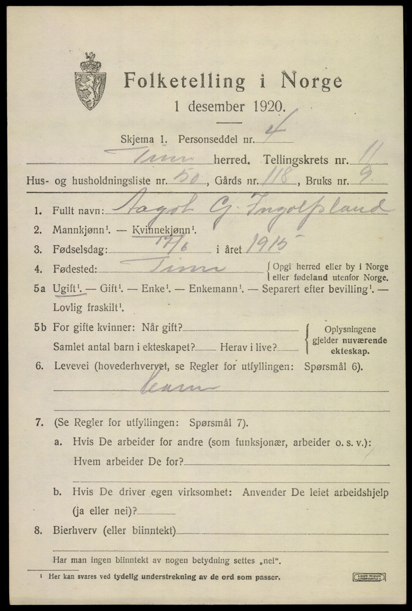 SAKO, 1920 census for Tinn, 1920, p. 7548