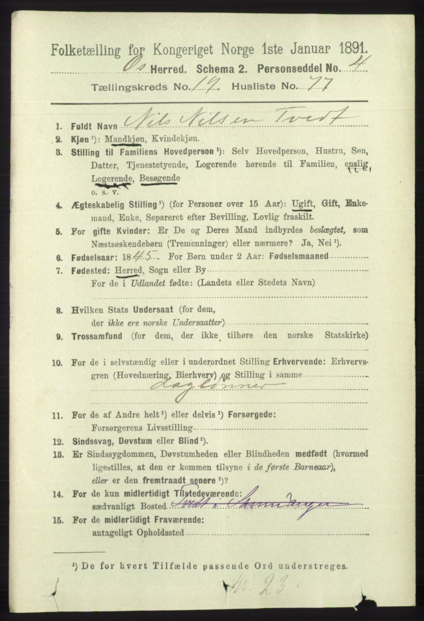 RA, 1891 census for 1243 Os, 1891, p. 4399