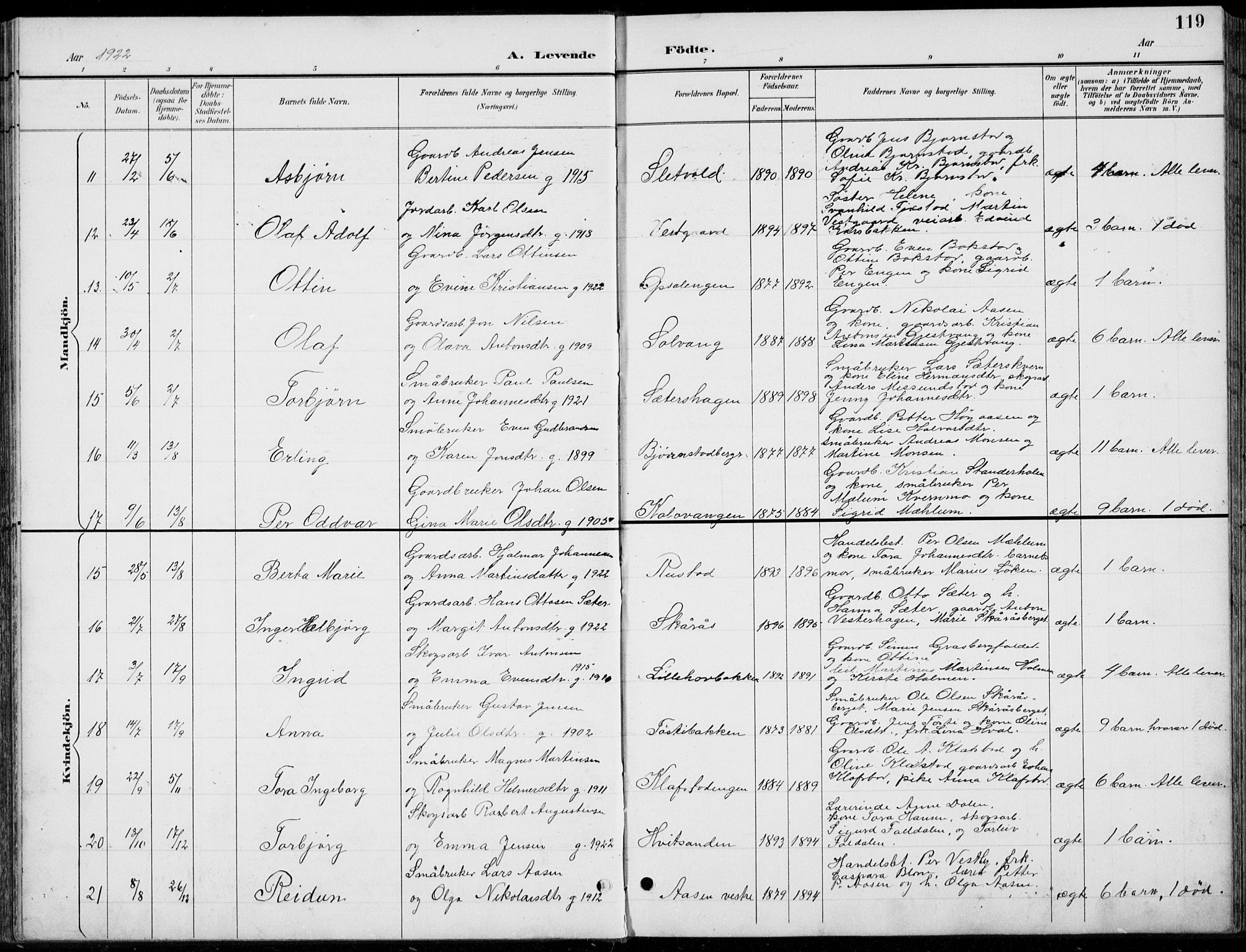 Romedal prestekontor, AV/SAH-PREST-004/L/L0013: Parish register (copy) no. 13, 1896-1937, p. 119