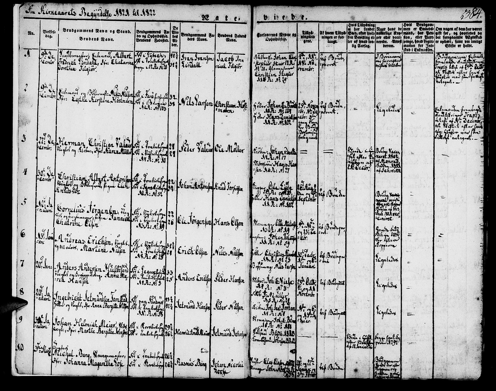 Domkirken sokneprestembete, SAB/A-74801/H/Haa/L0012: Parish register (official) no. A 12, 1821-1840, p. 384
