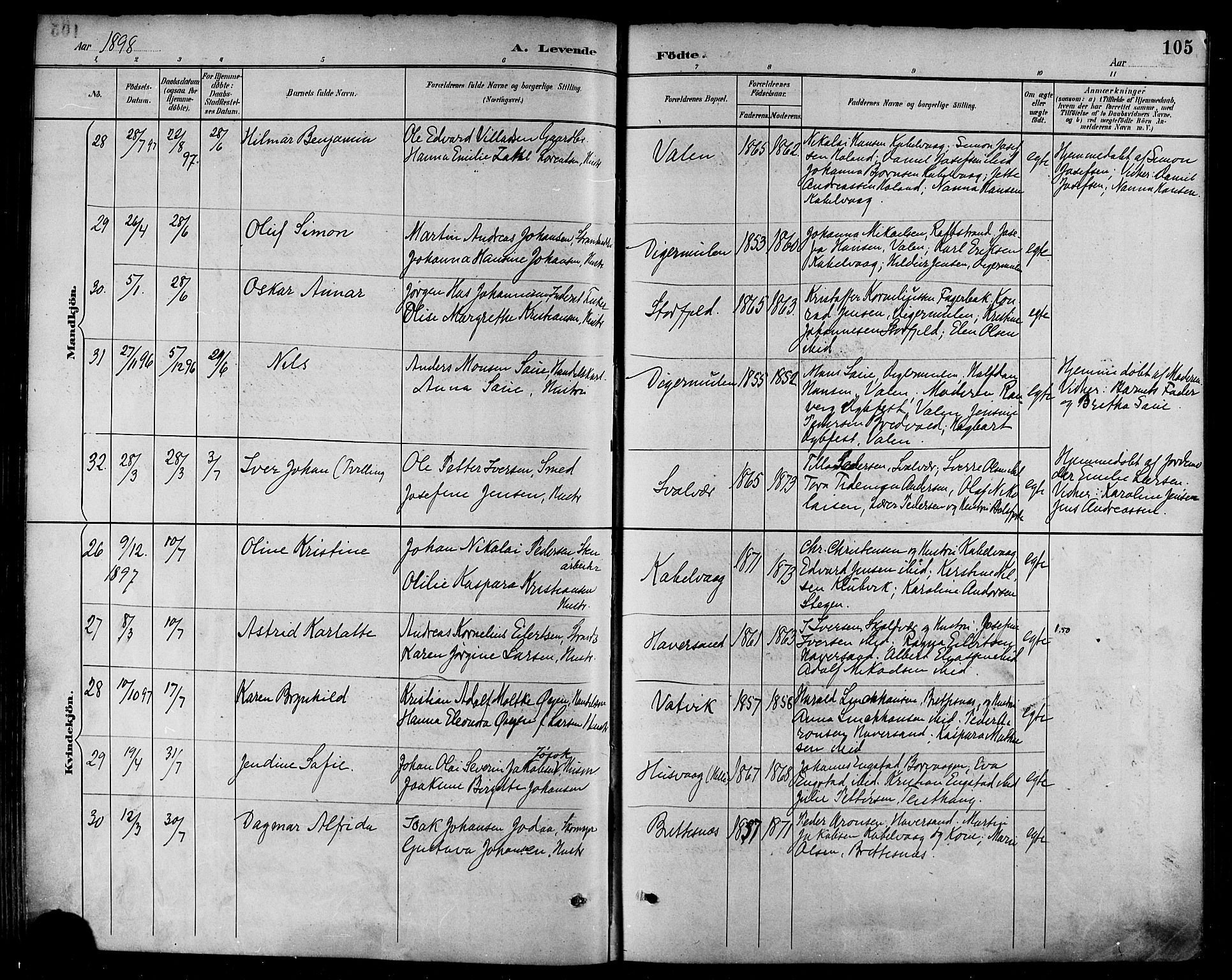 Ministerialprotokoller, klokkerbøker og fødselsregistre - Nordland, AV/SAT-A-1459/874/L1060: Parish register (official) no. 874A04, 1890-1899, p. 105