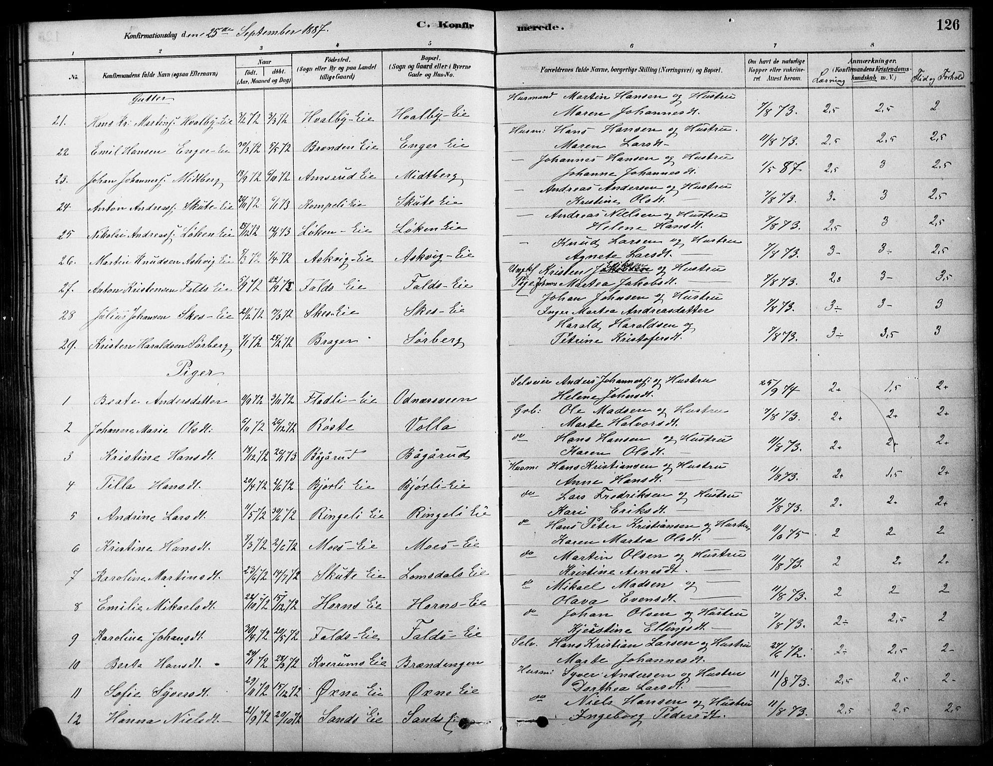 Søndre Land prestekontor, SAH/PREST-122/K/L0003: Parish register (official) no. 3, 1878-1894, p. 126