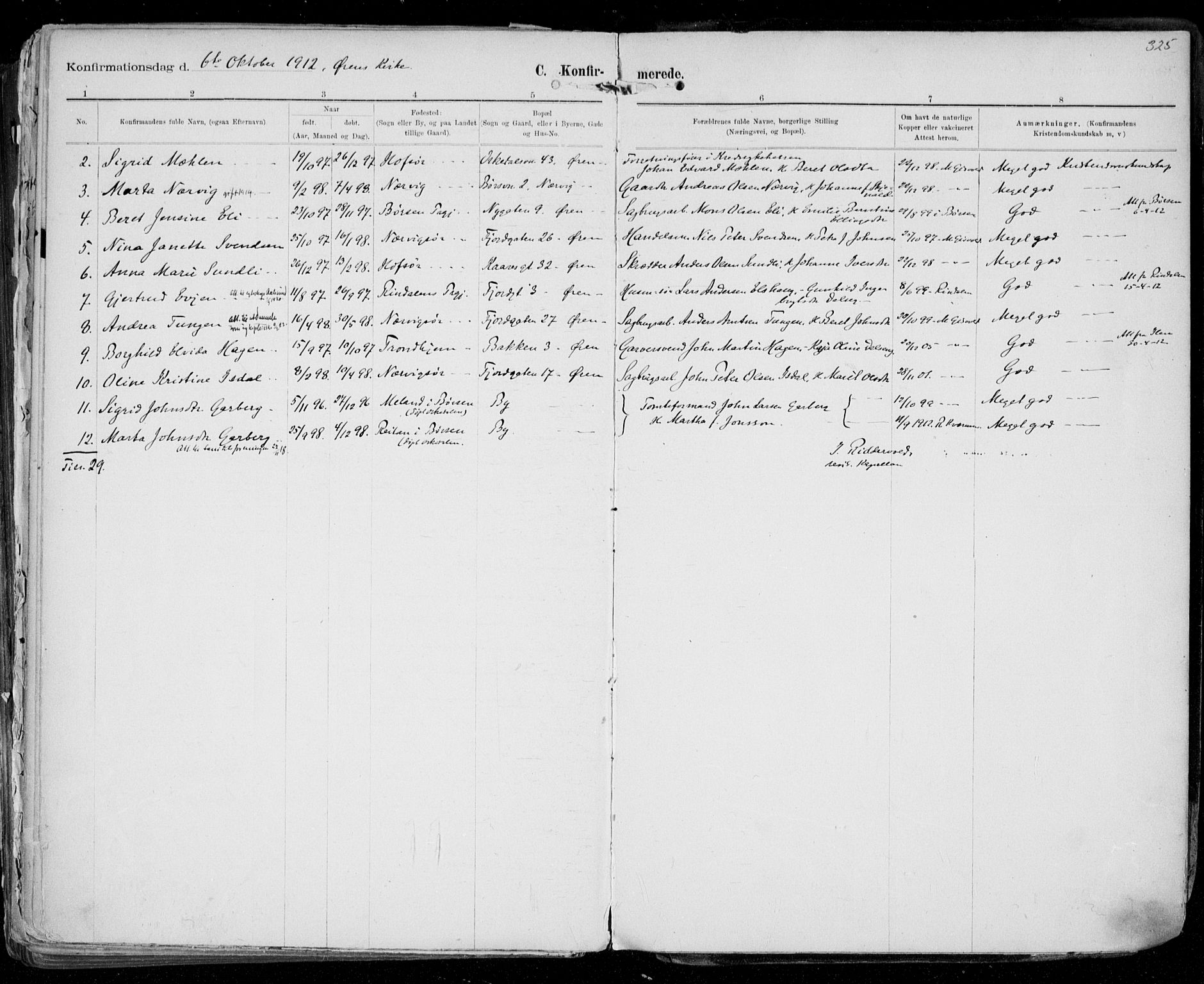 Ministerialprotokoller, klokkerbøker og fødselsregistre - Sør-Trøndelag, AV/SAT-A-1456/668/L0811: Parish register (official) no. 668A11, 1894-1913, p. 325