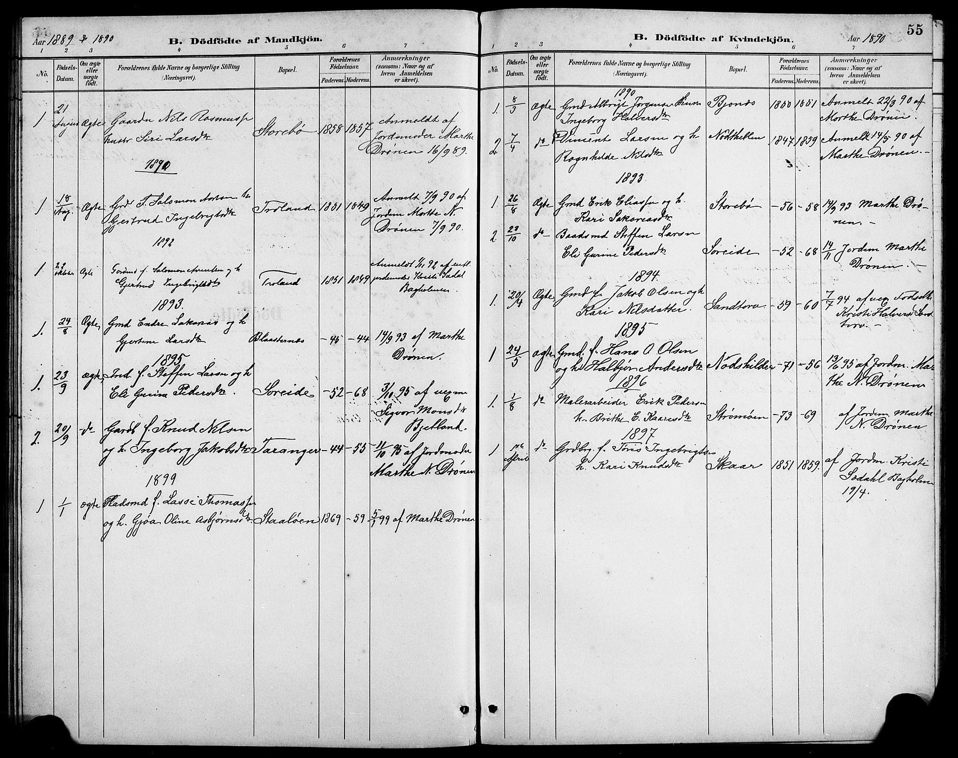 Austevoll Sokneprestembete, SAB/A-74201/H/Hab: Parish register (copy) no. A 3, 1889-1900, p. 55