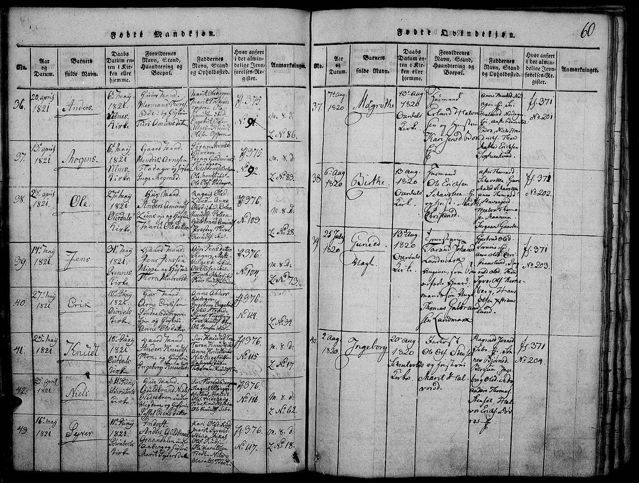 Nord-Aurdal prestekontor, SAH/PREST-132/H/Ha/Haa/L0002: Parish register (official) no. 2, 1816-1828, p. 60