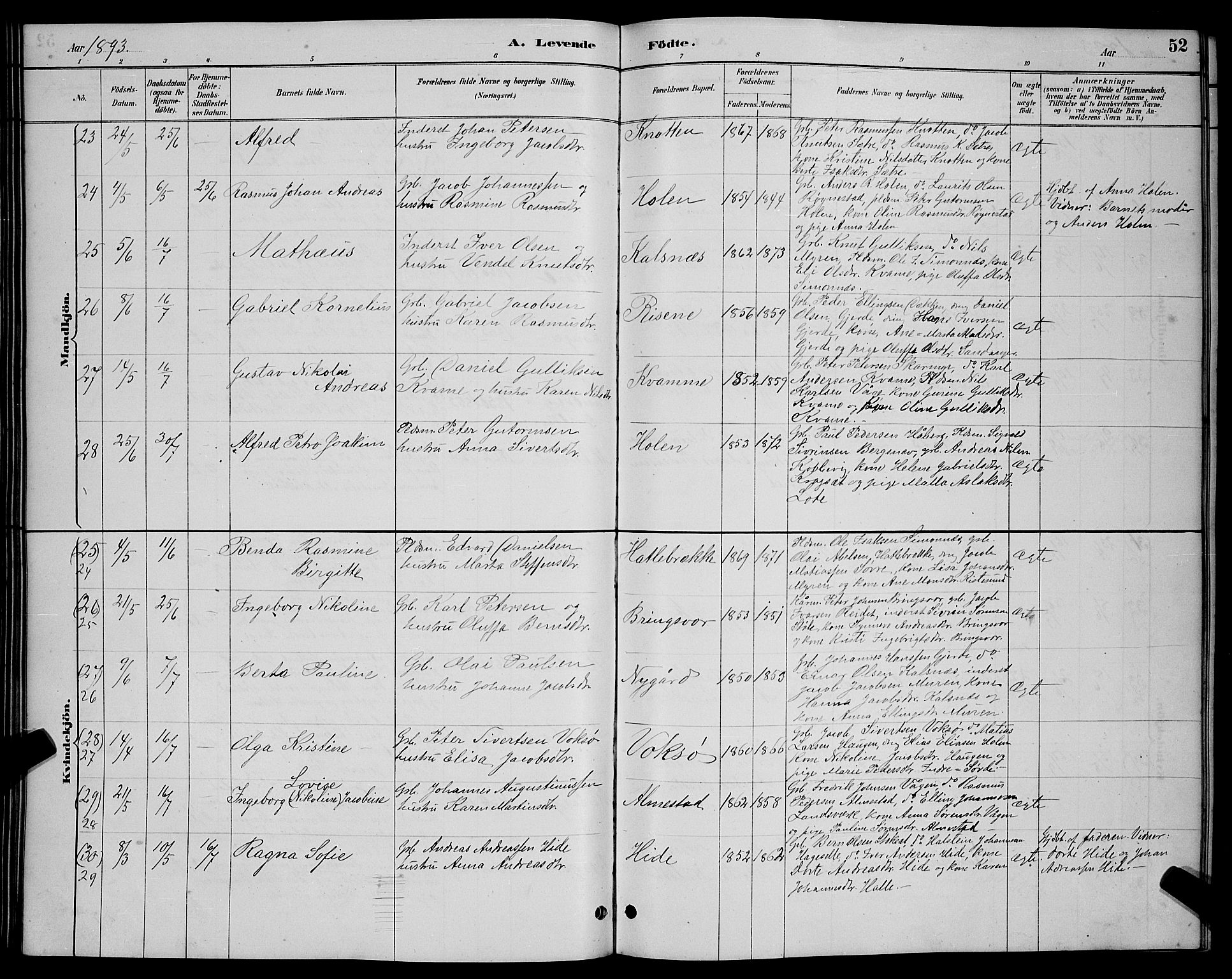 Ministerialprotokoller, klokkerbøker og fødselsregistre - Møre og Romsdal, AV/SAT-A-1454/503/L0048: Parish register (copy) no. 503C03, 1885-1893, p. 52