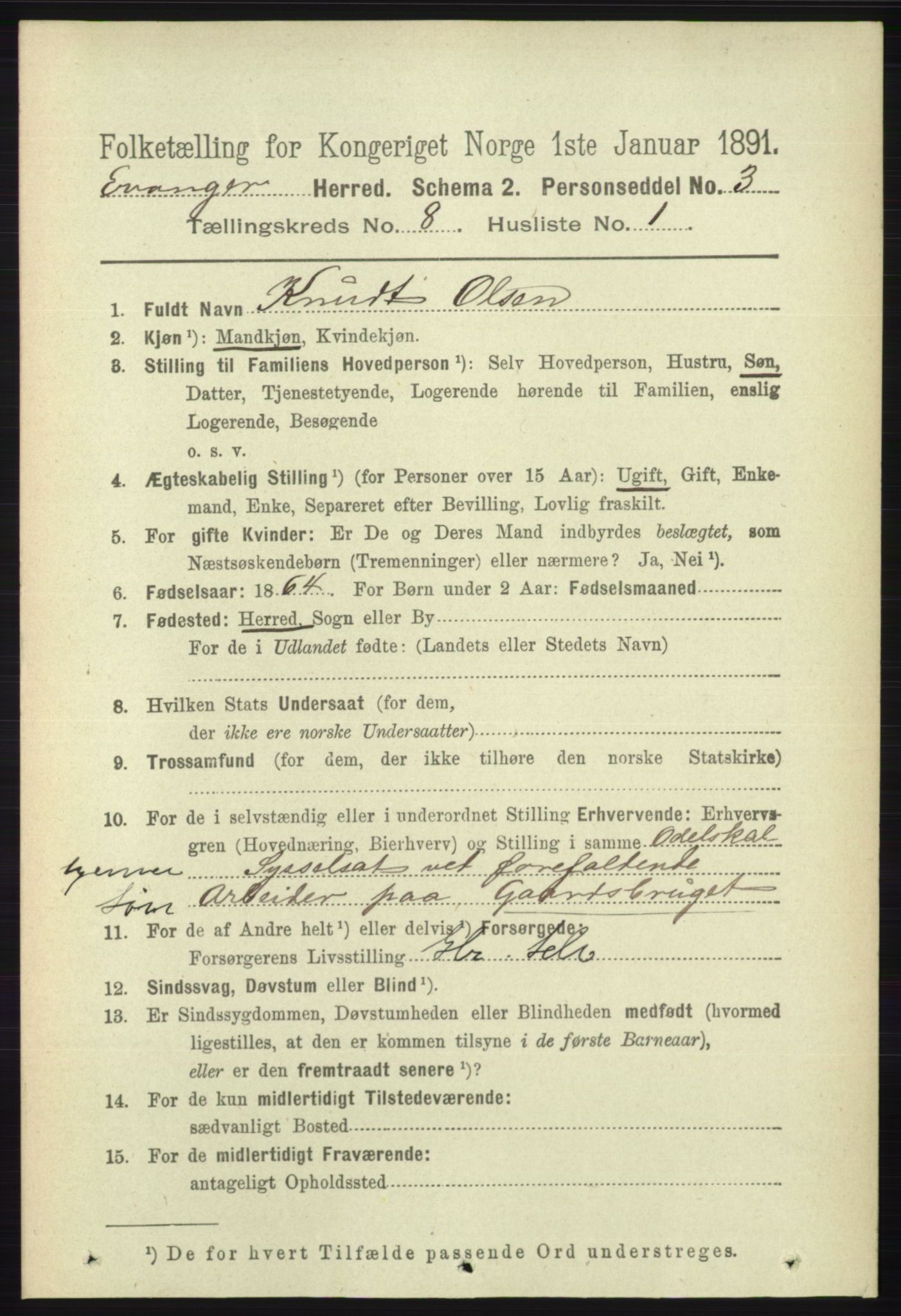 RA, 1891 census for 1237 Evanger, 1891, p. 2260