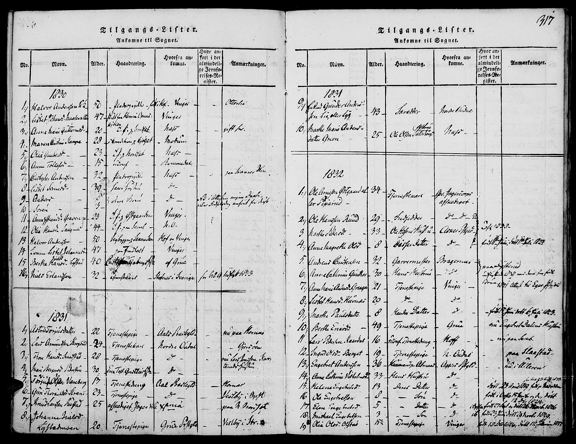 Strøm-Odalen prestekontor, AV/SAH-PREST-028/H/Ha/Haa/L0006: Parish register (official) no. 6, 1814-1850, p. 317