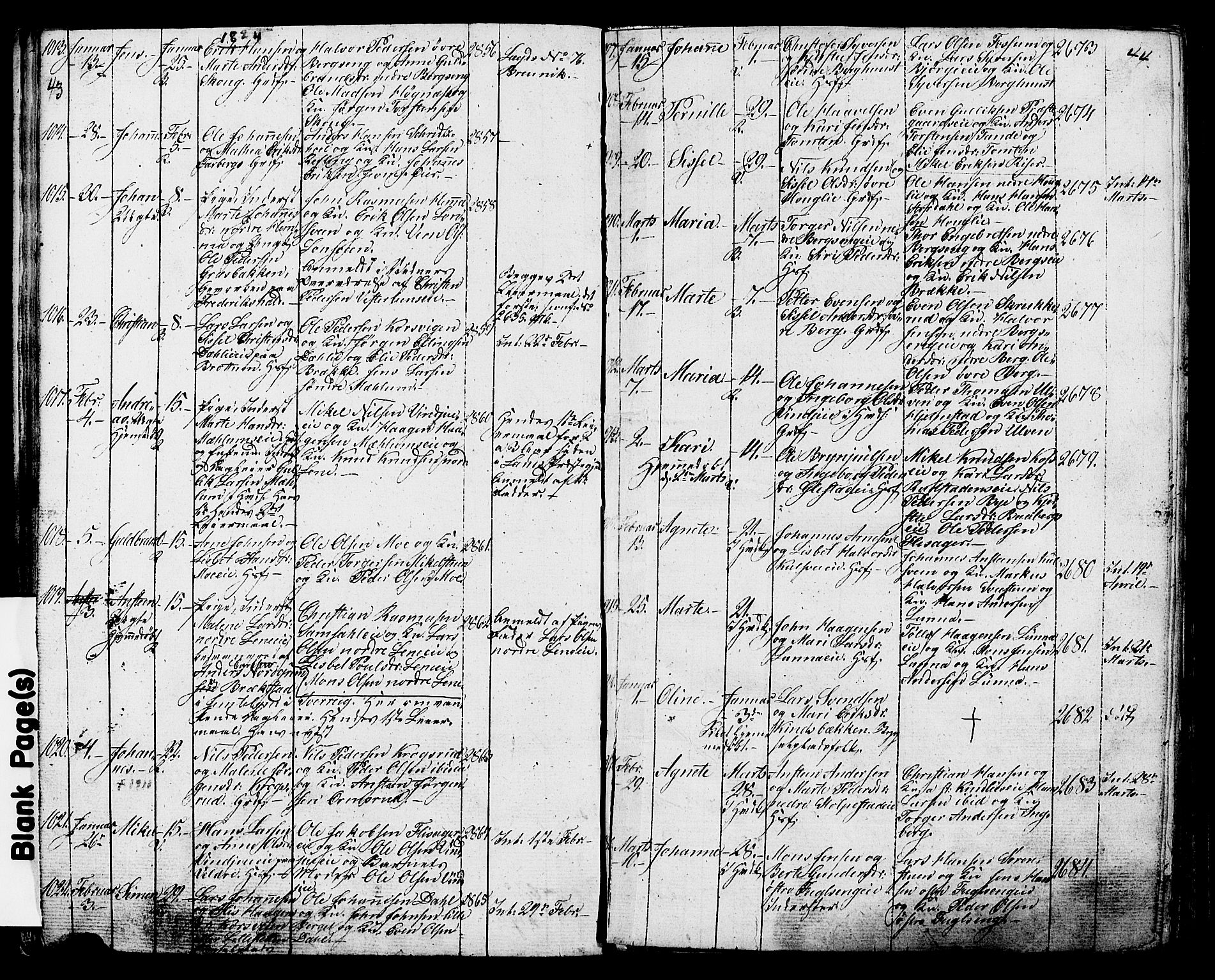 Ringsaker prestekontor, SAH/PREST-014/K/Ka/L0006: Parish register (official) no. 6, 1821-1826, p. 43-44