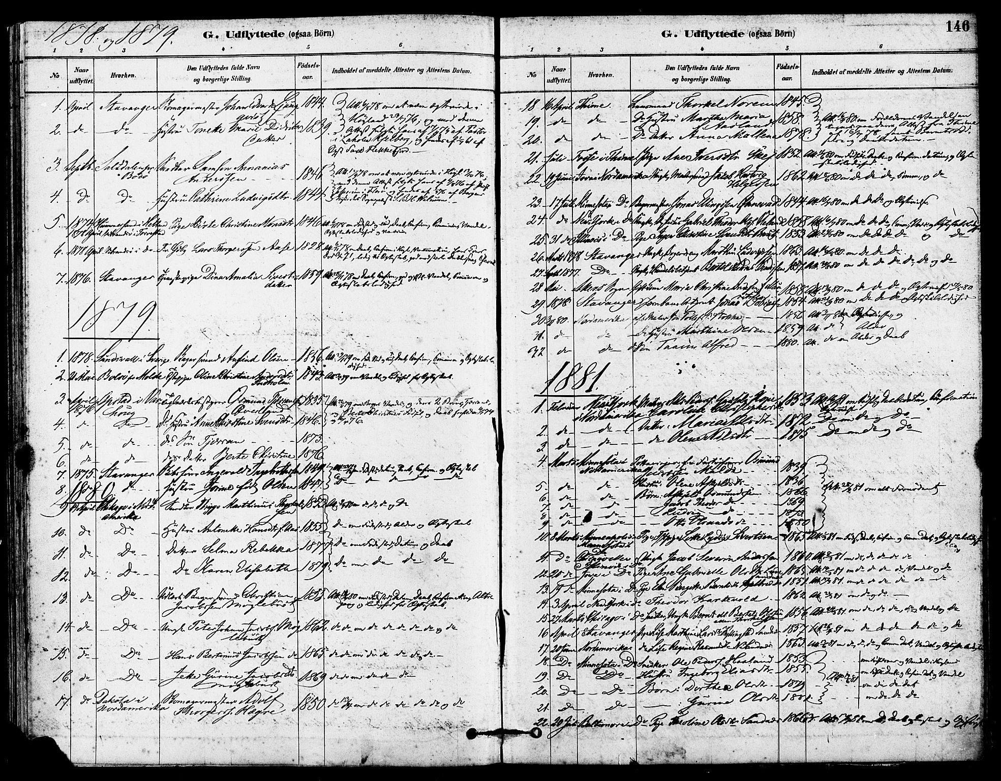 Høyland sokneprestkontor, SAST/A-101799/001/30BA/L0012: Parish register (official) no. A 11, 1878-1889, p. 146
