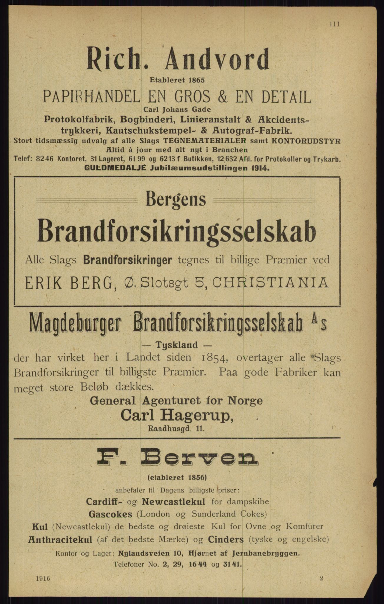 Kristiania/Oslo adressebok, PUBL/-, 1916, p. 111