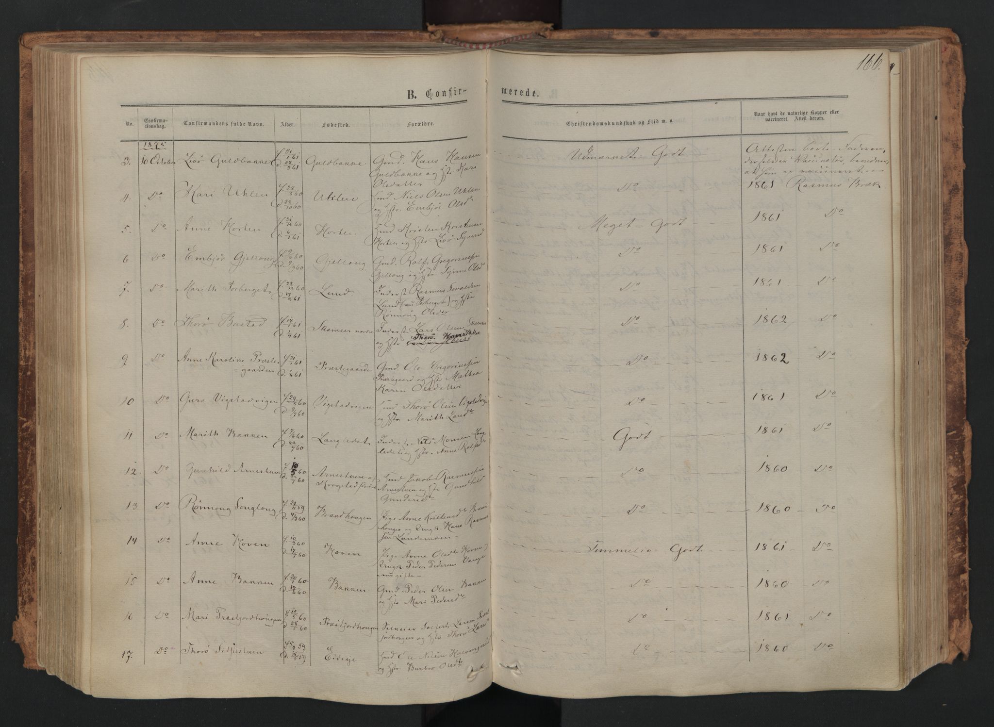 Skjåk prestekontor, SAH/PREST-072/H/Ha/Haa/L0001: Parish register (official) no. 1, 1863-1879, p. 166