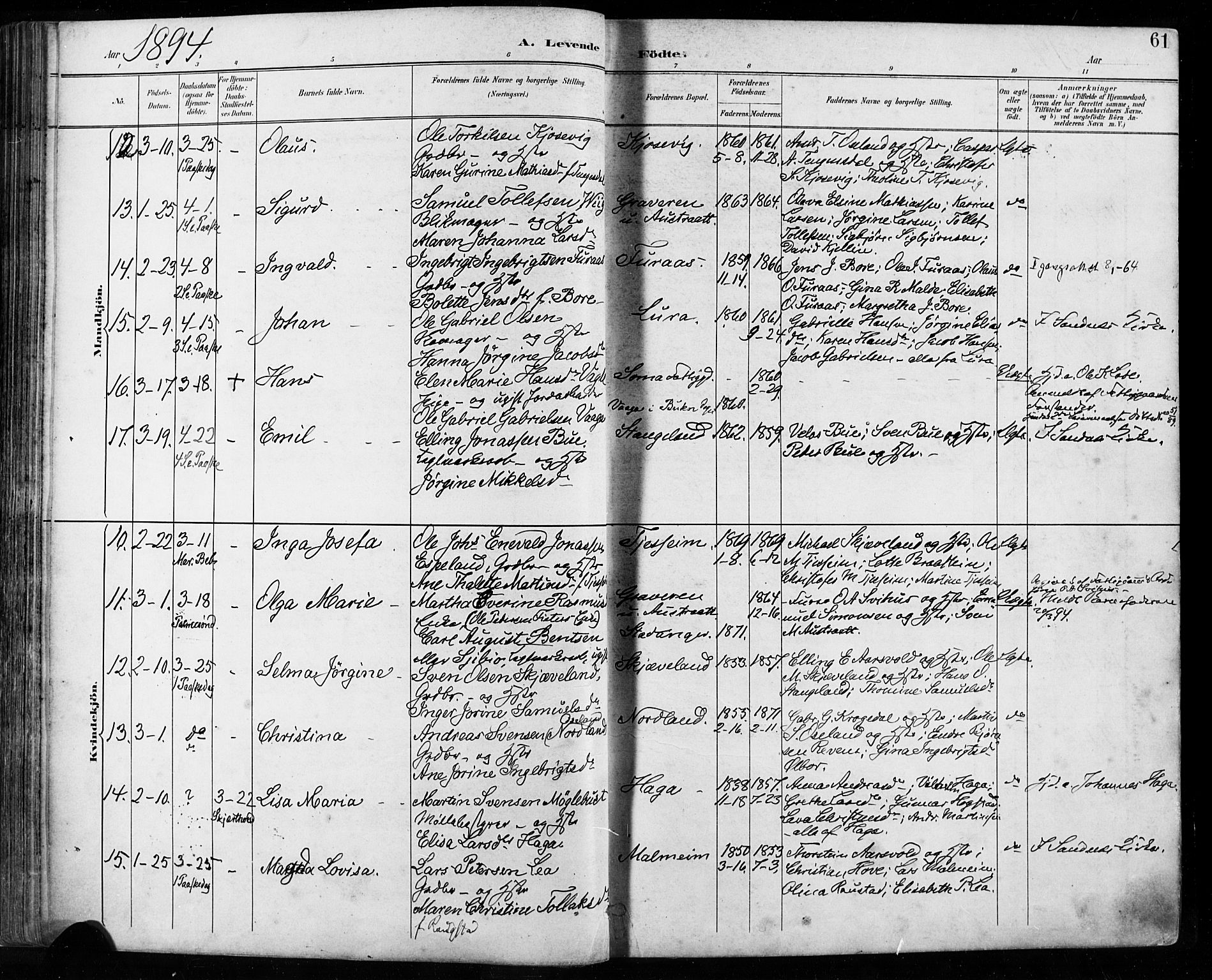 Høyland sokneprestkontor, AV/SAST-A-101799/001/30BA/L0013: Parish register (official) no. A 13.1, 1889-1898, p. 61