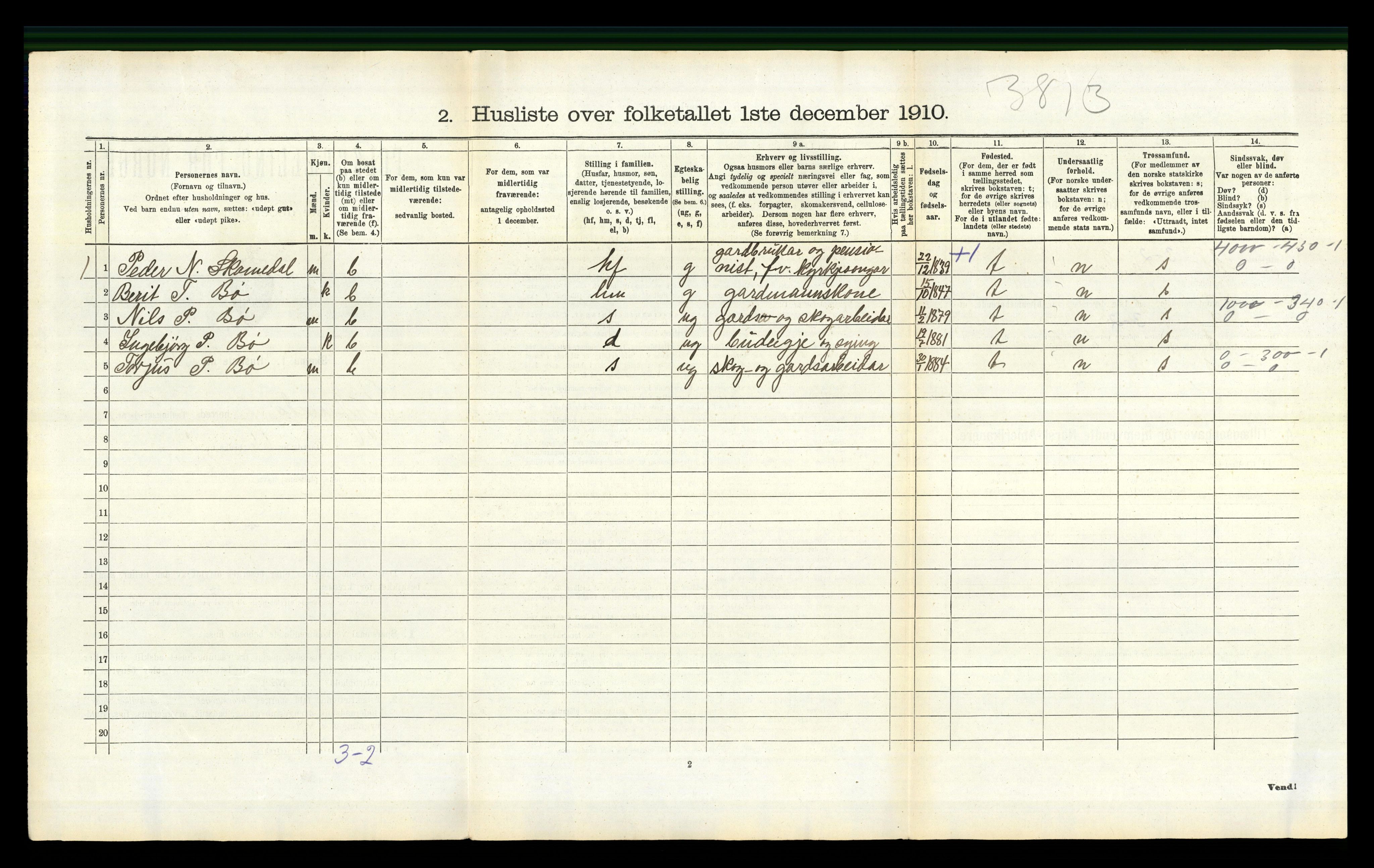 RA, 1910 census for Bygland, 1910, p. 130