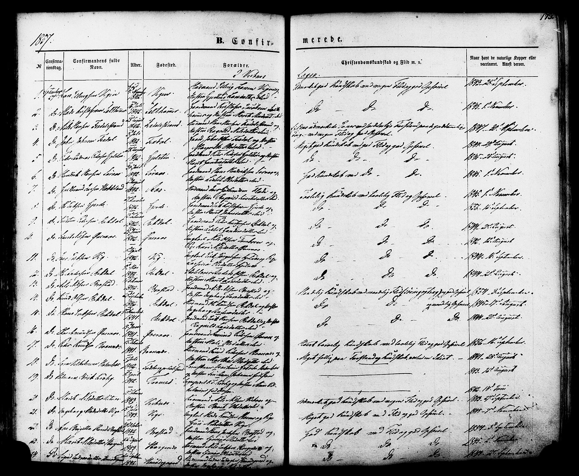 Ministerialprotokoller, klokkerbøker og fødselsregistre - Møre og Romsdal, SAT/A-1454/539/L0529: Parish register (official) no. 539A02, 1848-1872, p. 173