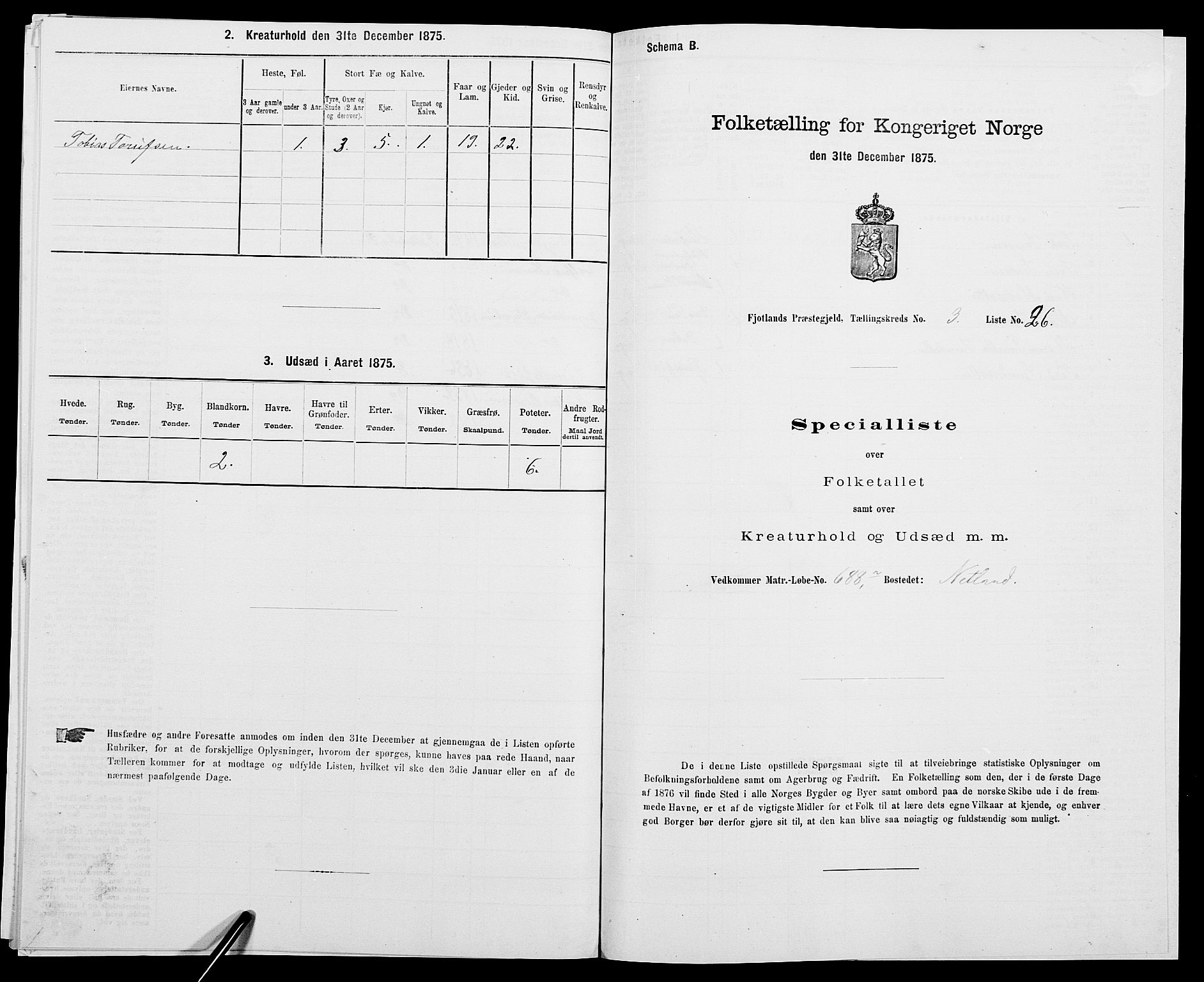 SAK, 1875 census for 1036P Fjotland, 1875, p. 211
