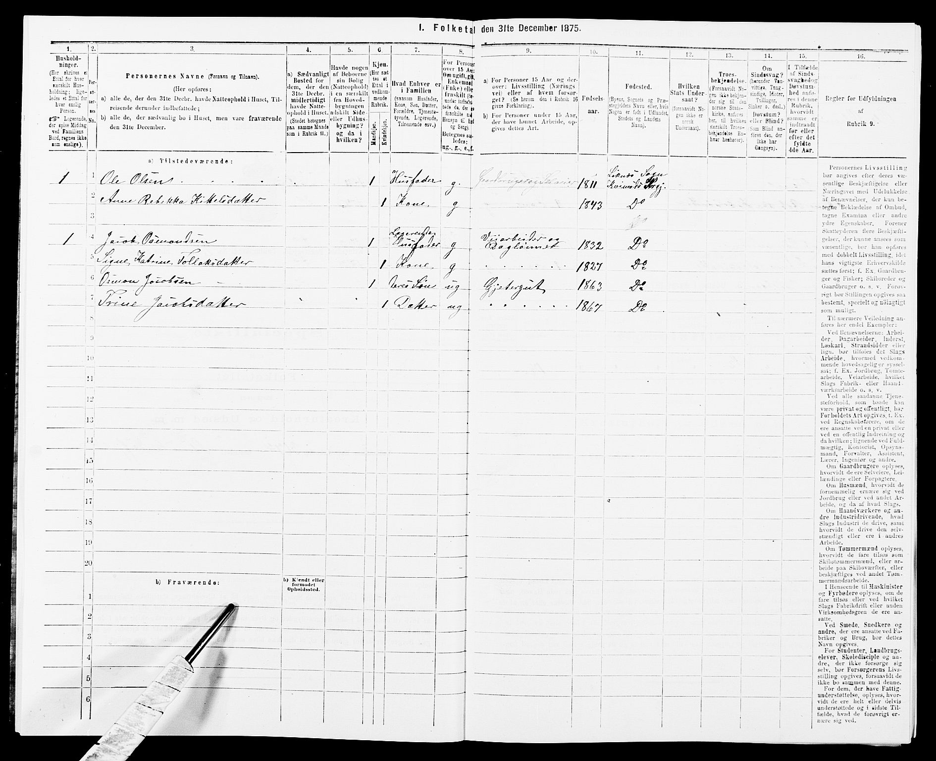 SAK, 1875 census for 1037P Kvinesdal, 1875, p. 284