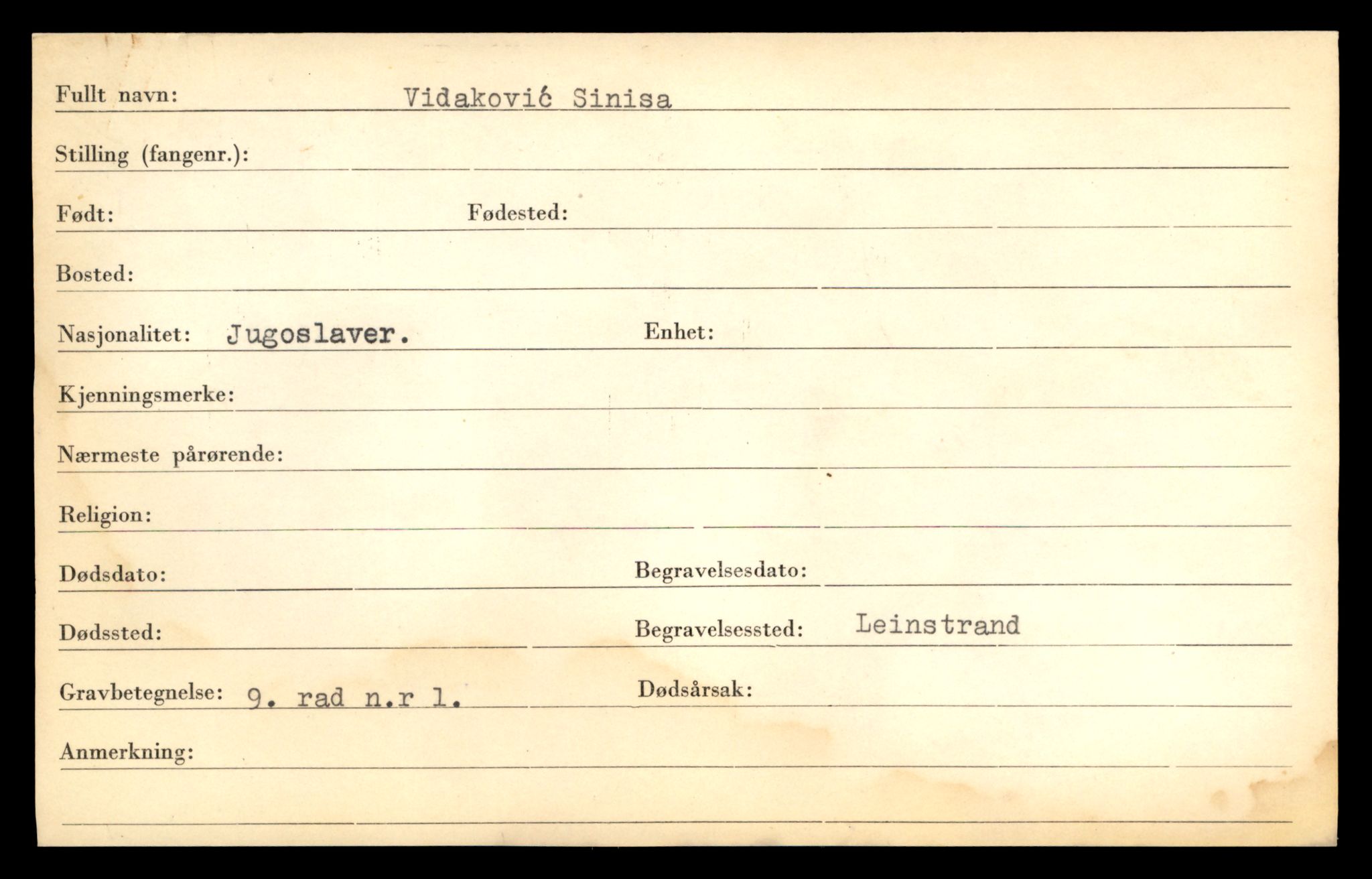 Distriktskontoret for krigsgraver, SAT/A-5030/E/L0005: Kasett/kartotek over falne Britiske og tyske solater, samt andre nasjoners krigsgraver, 1945, p. 1863