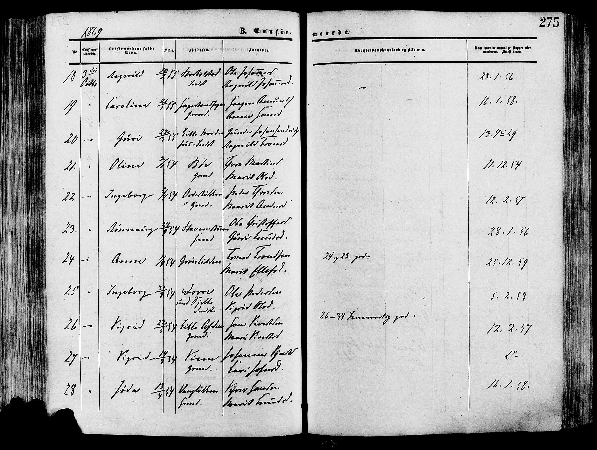 Lesja prestekontor, SAH/PREST-068/H/Ha/Haa/L0008: Parish register (official) no. 8, 1854-1880, p. 275