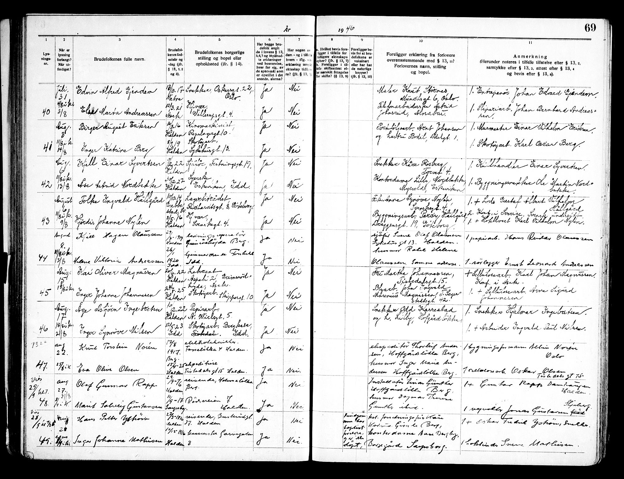 Halden prestekontor Kirkebøker, SAO/A-10909/H/Ha/L0002: Banns register no. I 2, 1935-1949, p. 69