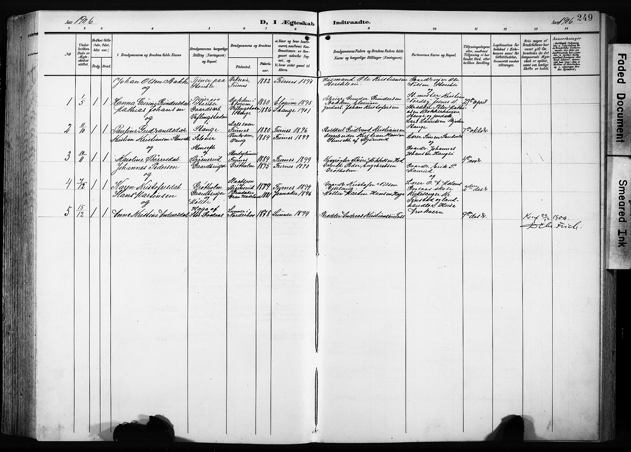 Furnes prestekontor, AV/SAH-PREST-012/L/La/L0001: Parish register (copy) no. 1, 1904-1933, p. 249