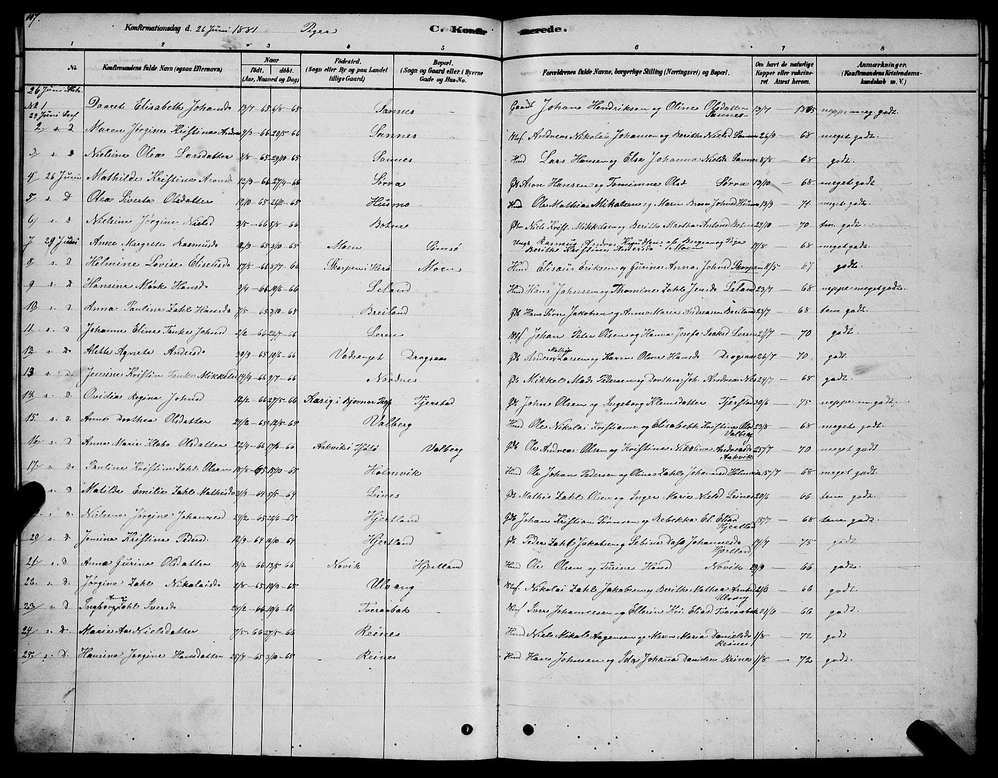 Ministerialprotokoller, klokkerbøker og fødselsregistre - Nordland, AV/SAT-A-1459/831/L0477: Parish register (copy) no. 831C04, 1878-1897, p. 107