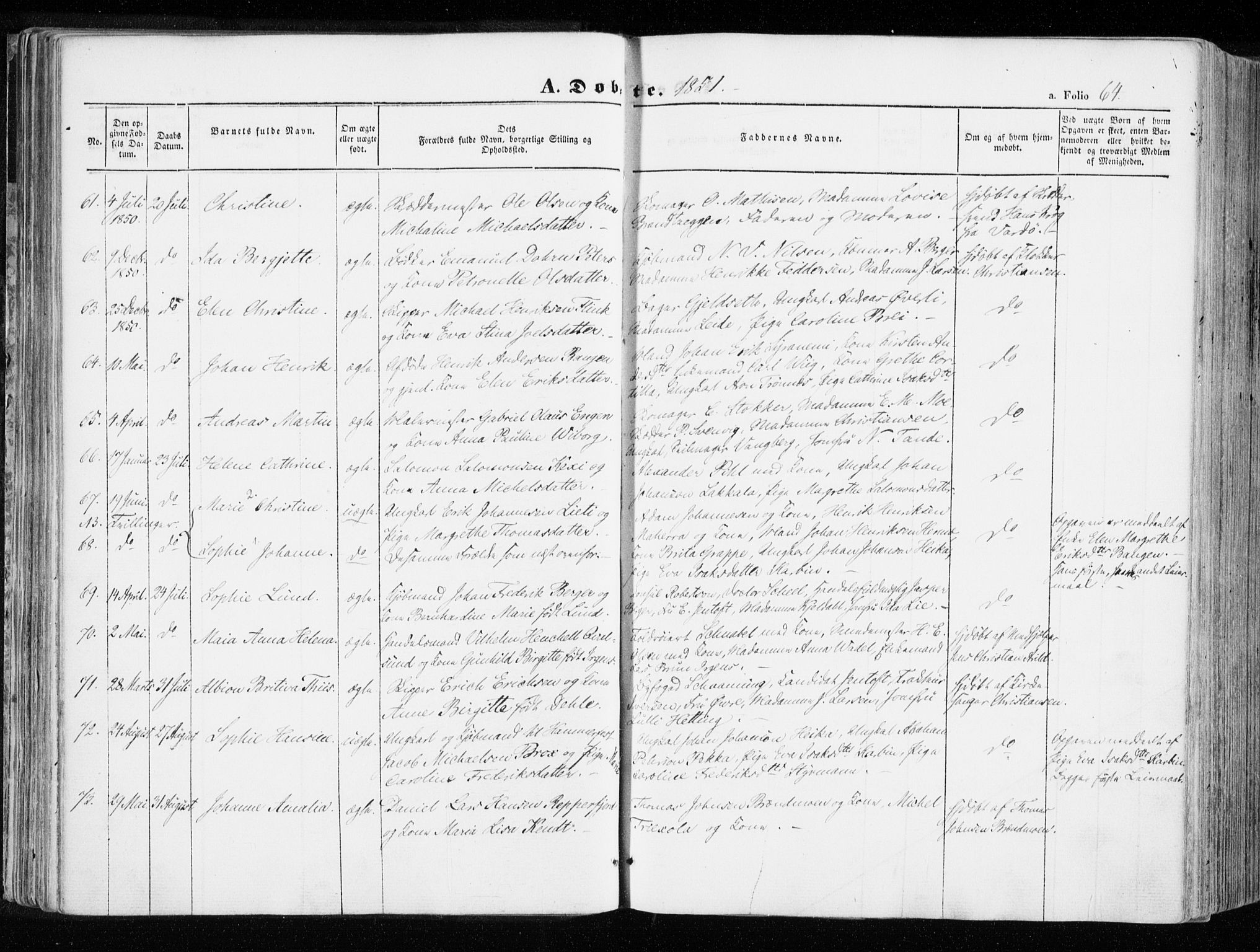Hammerfest sokneprestkontor, SATØ/S-1347/H/Ha/L0004.kirke: Parish register (official) no. 4, 1843-1856, p. 64
