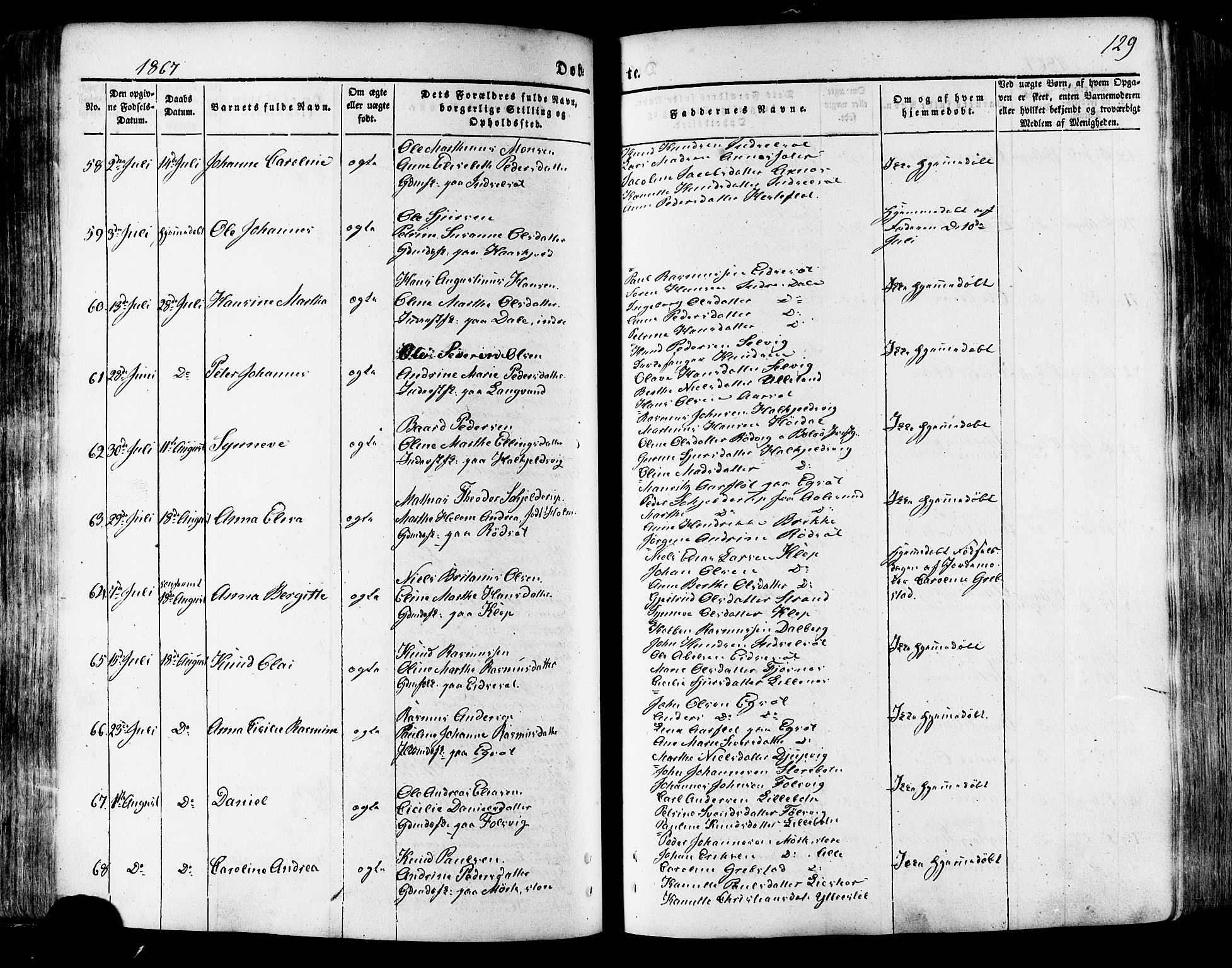 Ministerialprotokoller, klokkerbøker og fødselsregistre - Møre og Romsdal, AV/SAT-A-1454/511/L0140: Parish register (official) no. 511A07, 1851-1878, p. 129