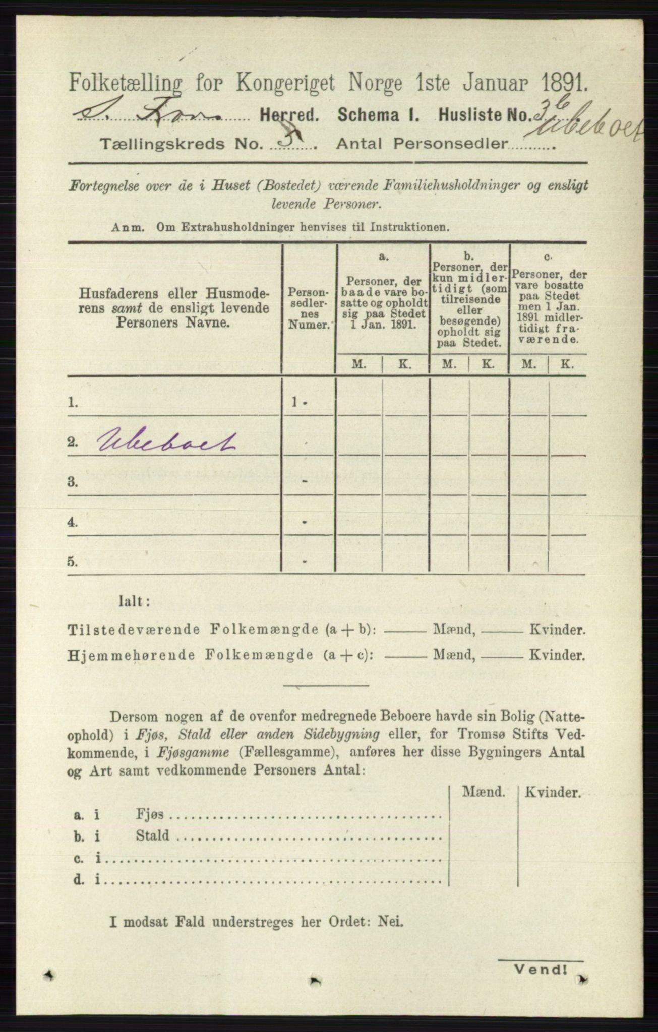 RA, 1891 census for 0519 Sør-Fron, 1891, p. 1958