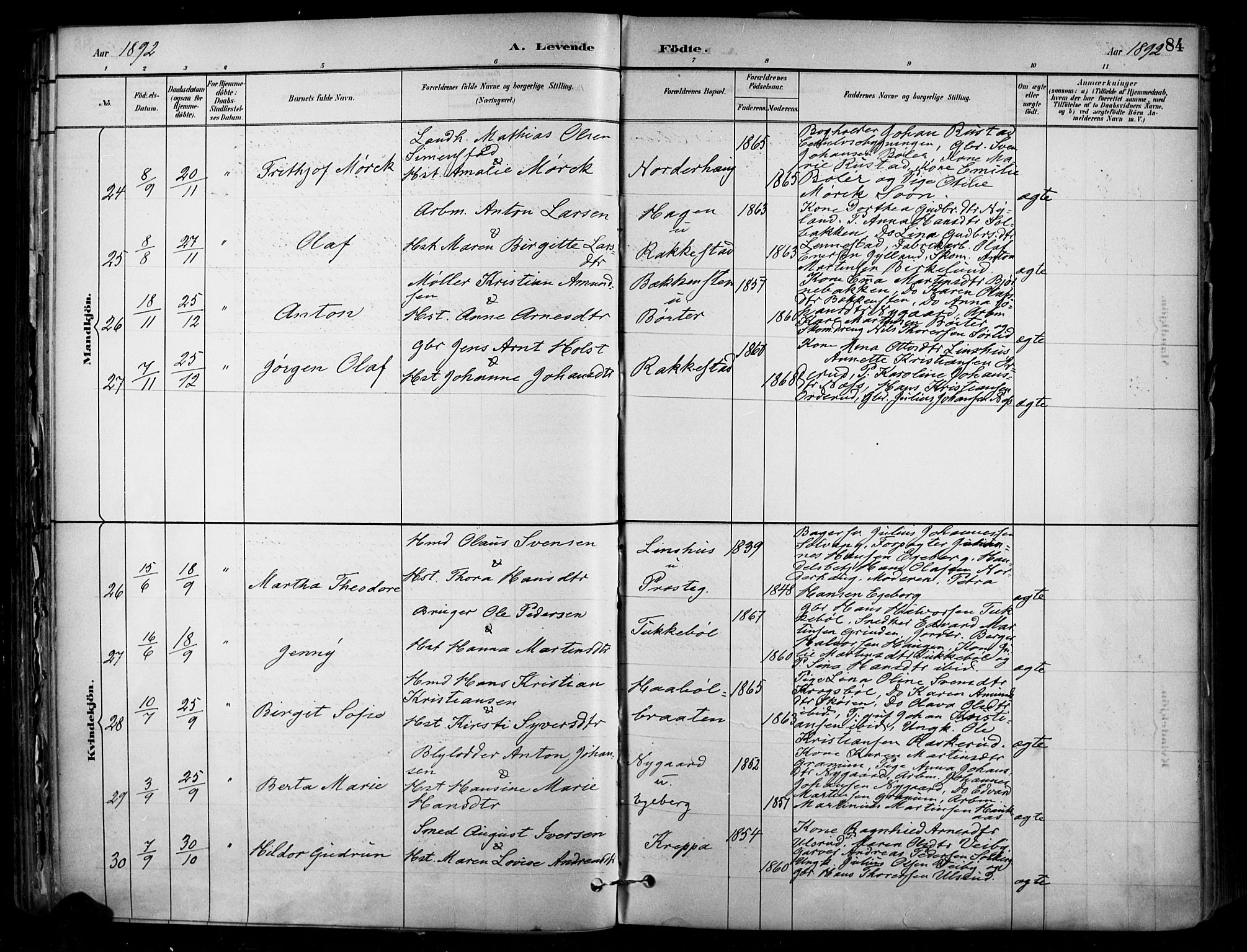 Enebakk prestekontor Kirkebøker, SAO/A-10171c/F/Fa/L0016: Parish register (official) no. I 16, 1883-1898, p. 84