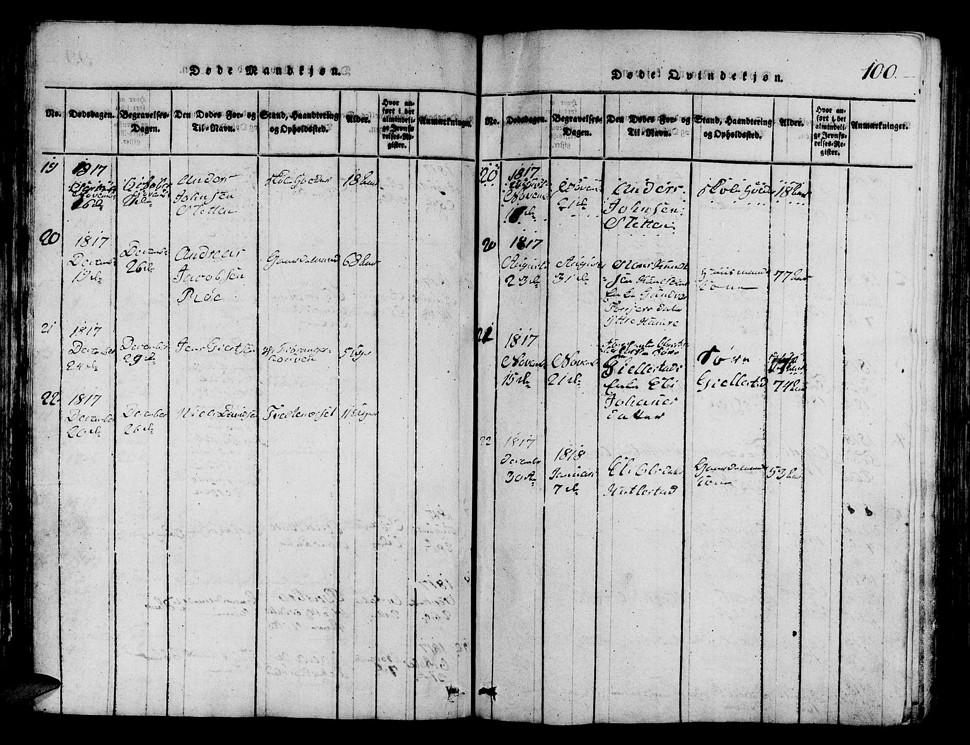 Fana Sokneprestembete, AV/SAB-A-75101/H/Hab/Haba/L0001: Parish register (copy) no. A 1, 1816-1836, p. 100