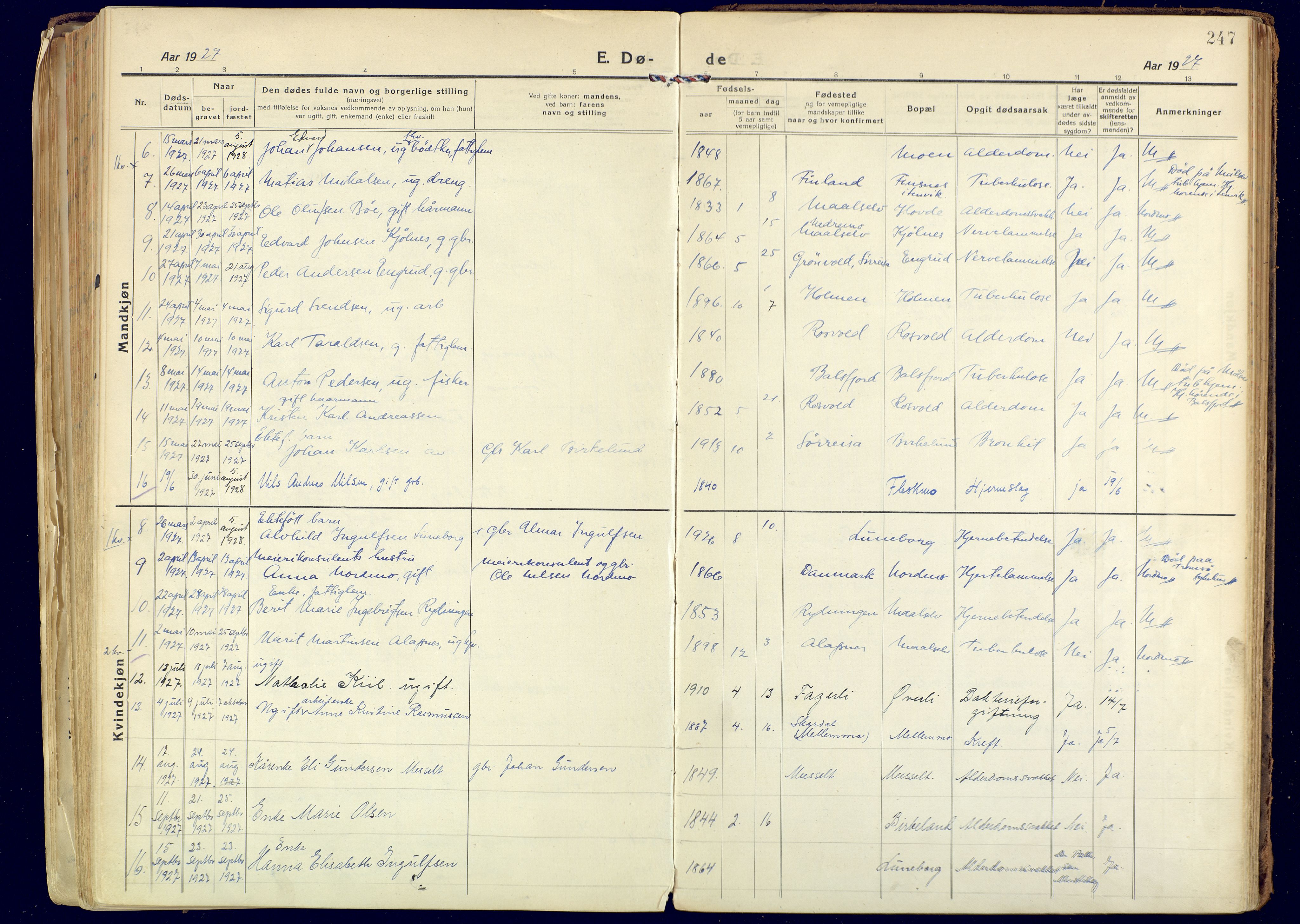 Målselv sokneprestembete, SATØ/S-1311/G/Ga/Gaa/L0014kirke: Parish register (official) no. 14, 1919-1932, p. 247