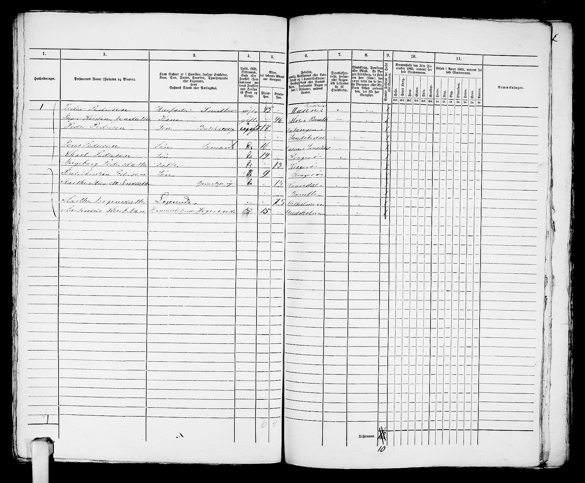 RA, 1865 census for Kragerø/Kragerø, 1865, p. 859