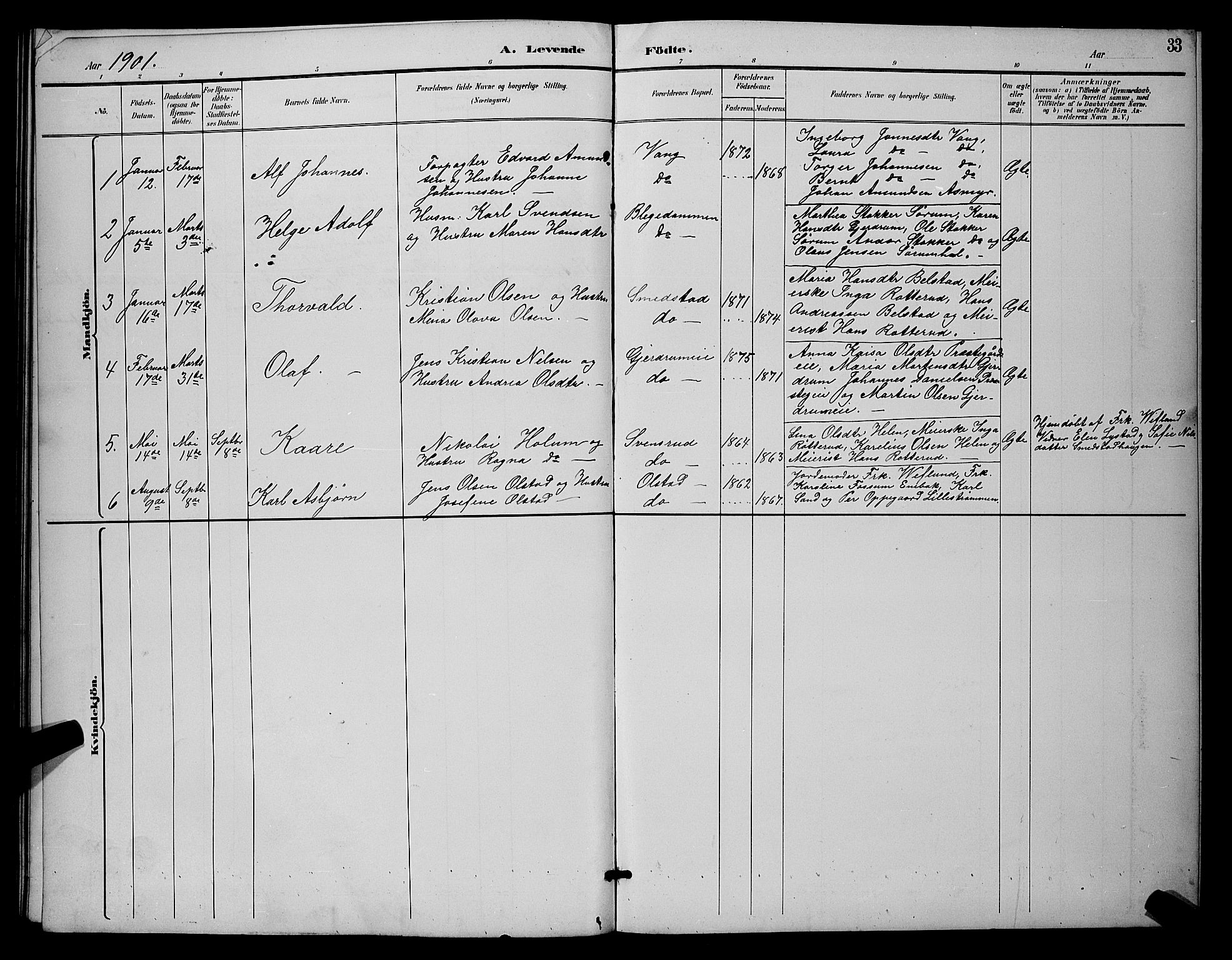 Gjerdrum prestekontor Kirkebøker, AV/SAO-A-10412b/G/Ga/L0005: Parish register (copy) no. I 5, 1891-1901, p. 33