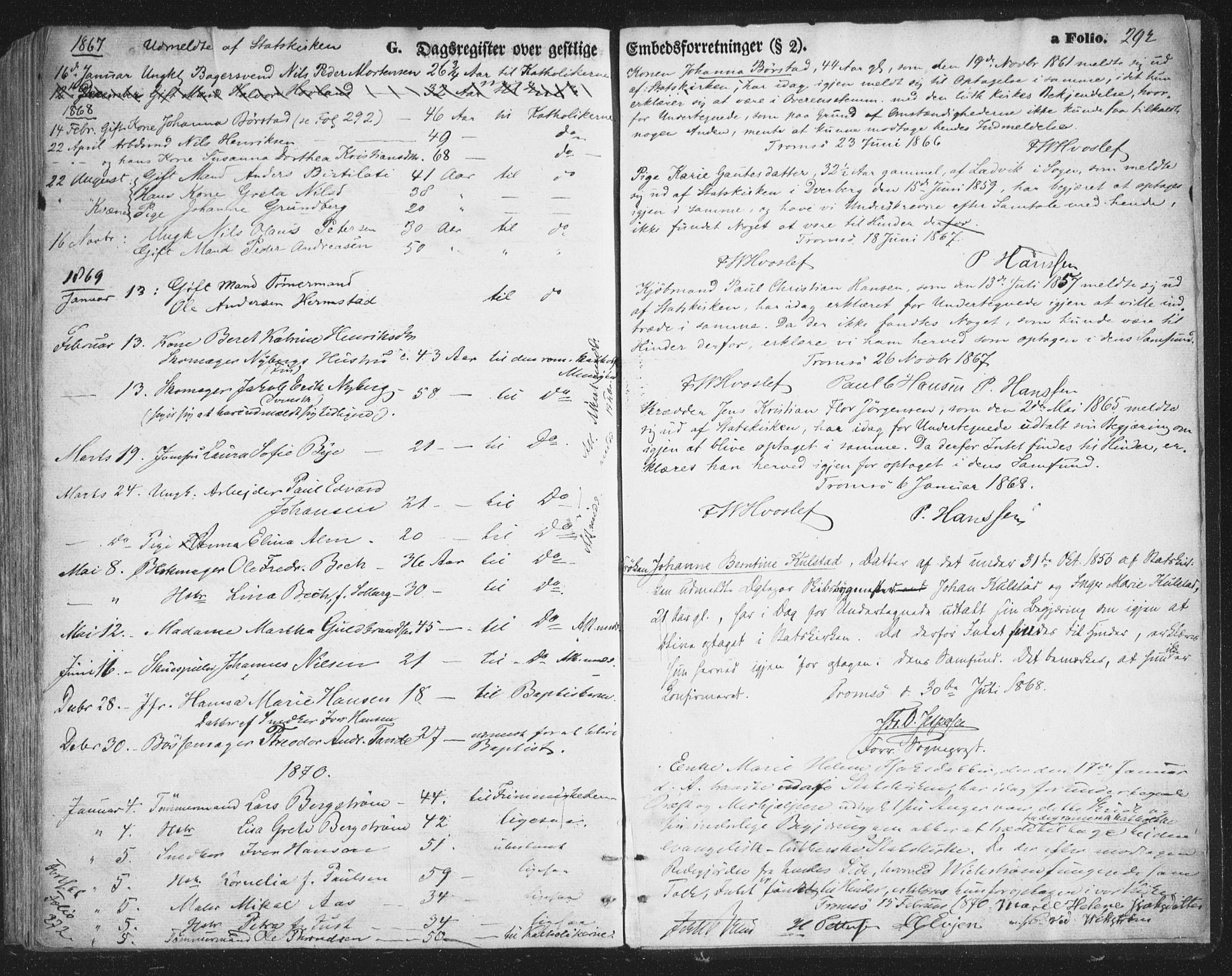 Tromsø sokneprestkontor/stiftsprosti/domprosti, SATØ/S-1343/G/Ga/L0012kirke: Parish register (official) no. 12, 1865-1871, p. 292