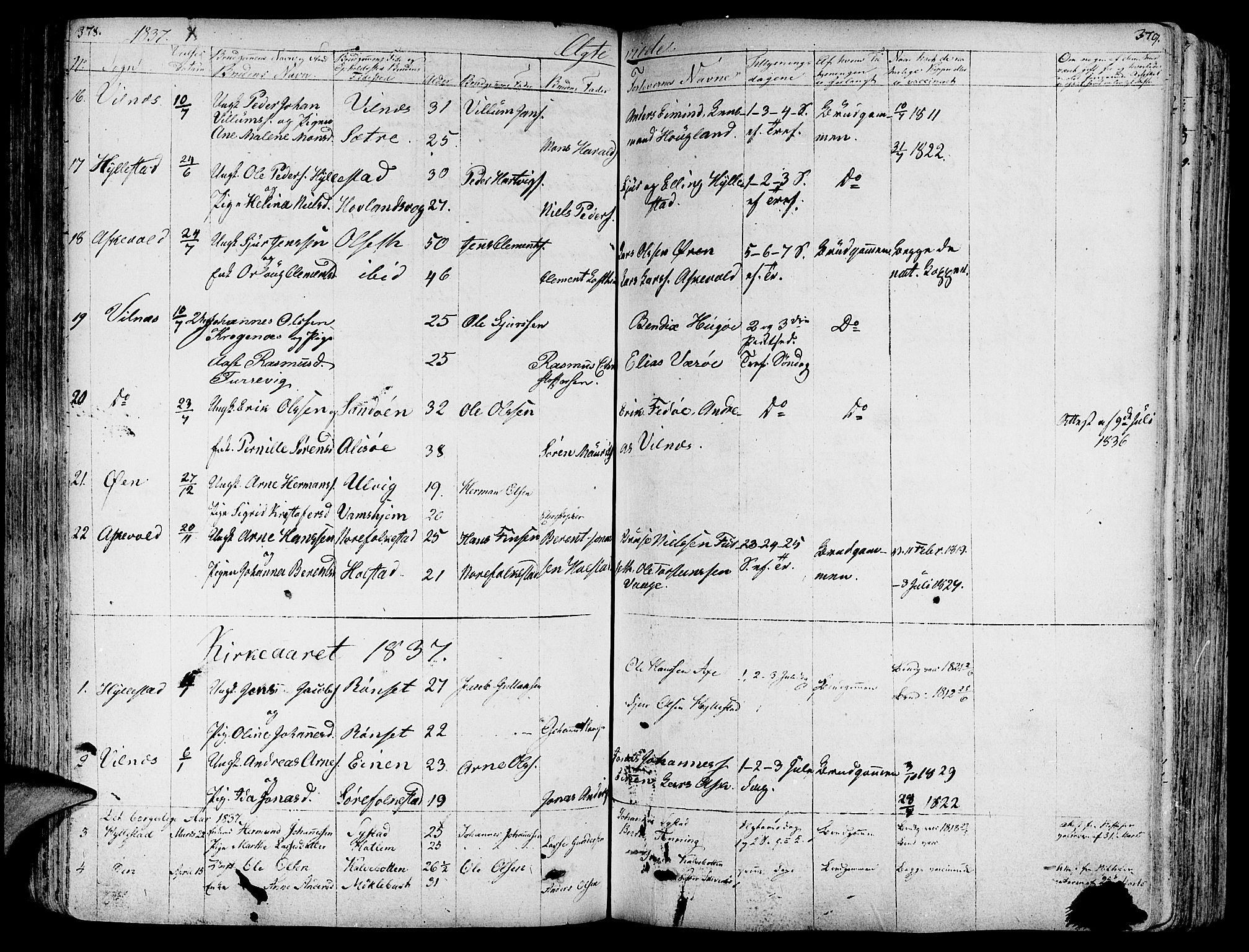 Askvoll sokneprestembete, SAB/A-79501/H/Haa/Haaa/L0010: Parish register (official) no. A 10, 1821-1844, p. 378-379