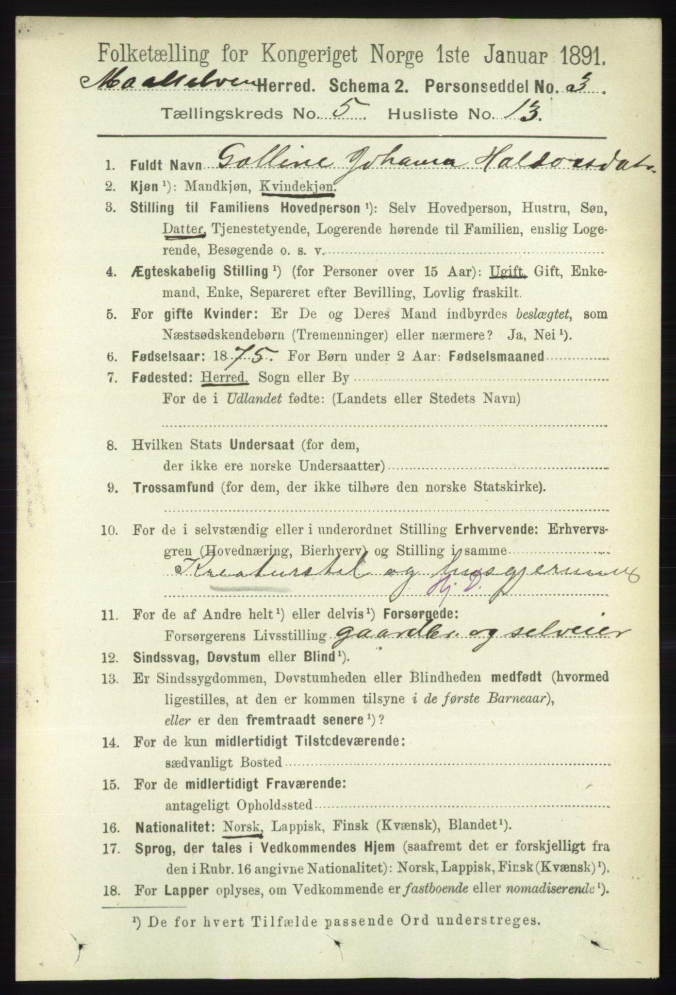 RA, 1891 census for 1924 Målselv, 1891, p. 1715
