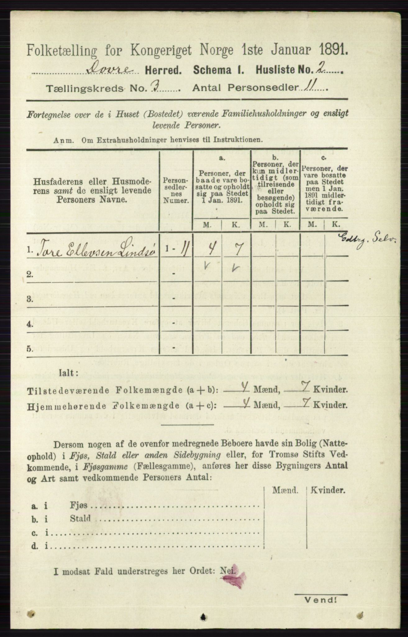 RA, 1891 census for 0511 Dovre, 1891, p. 1317