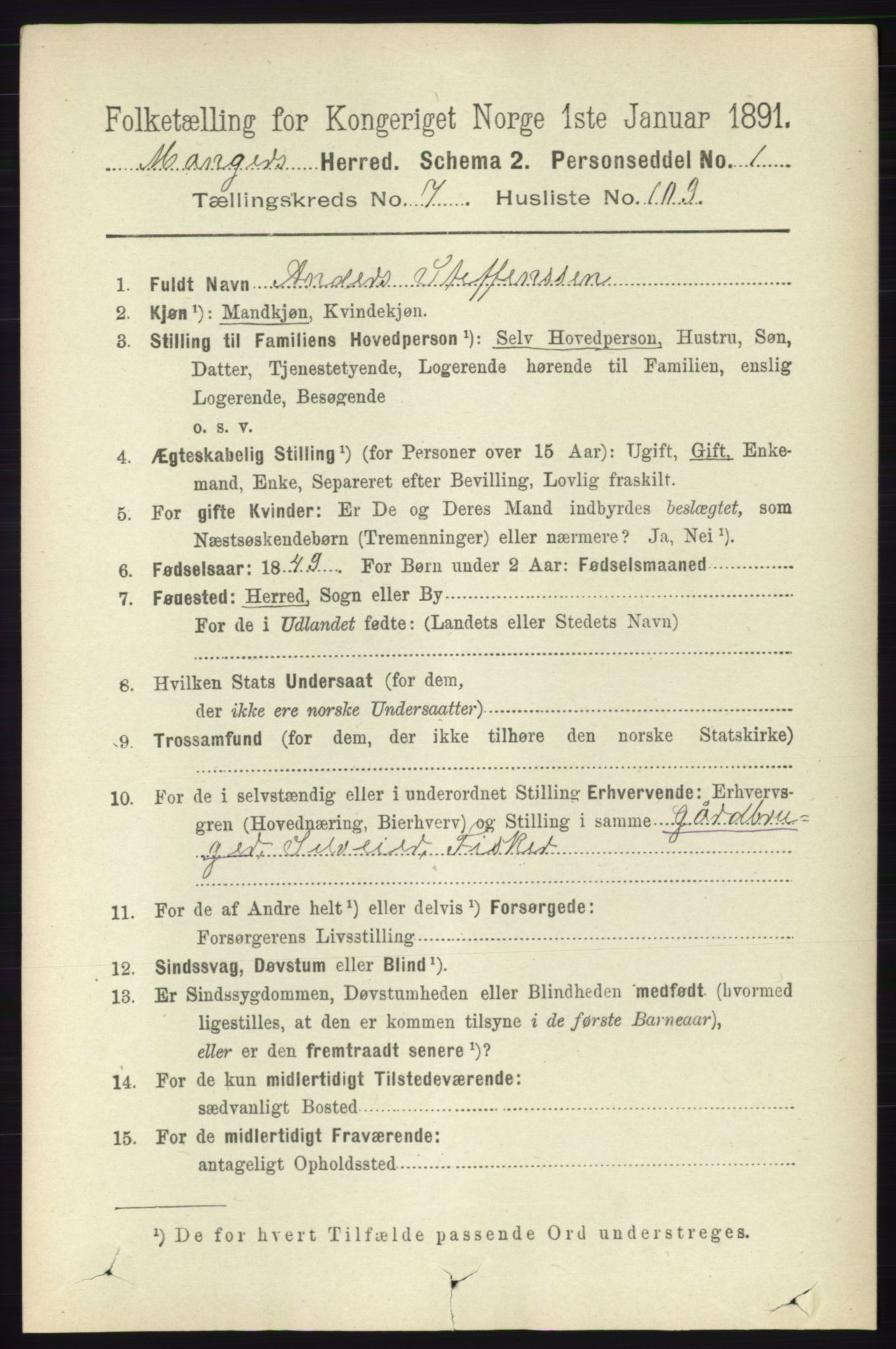 RA, 1891 census for 1261 Manger, 1891, p. 4999