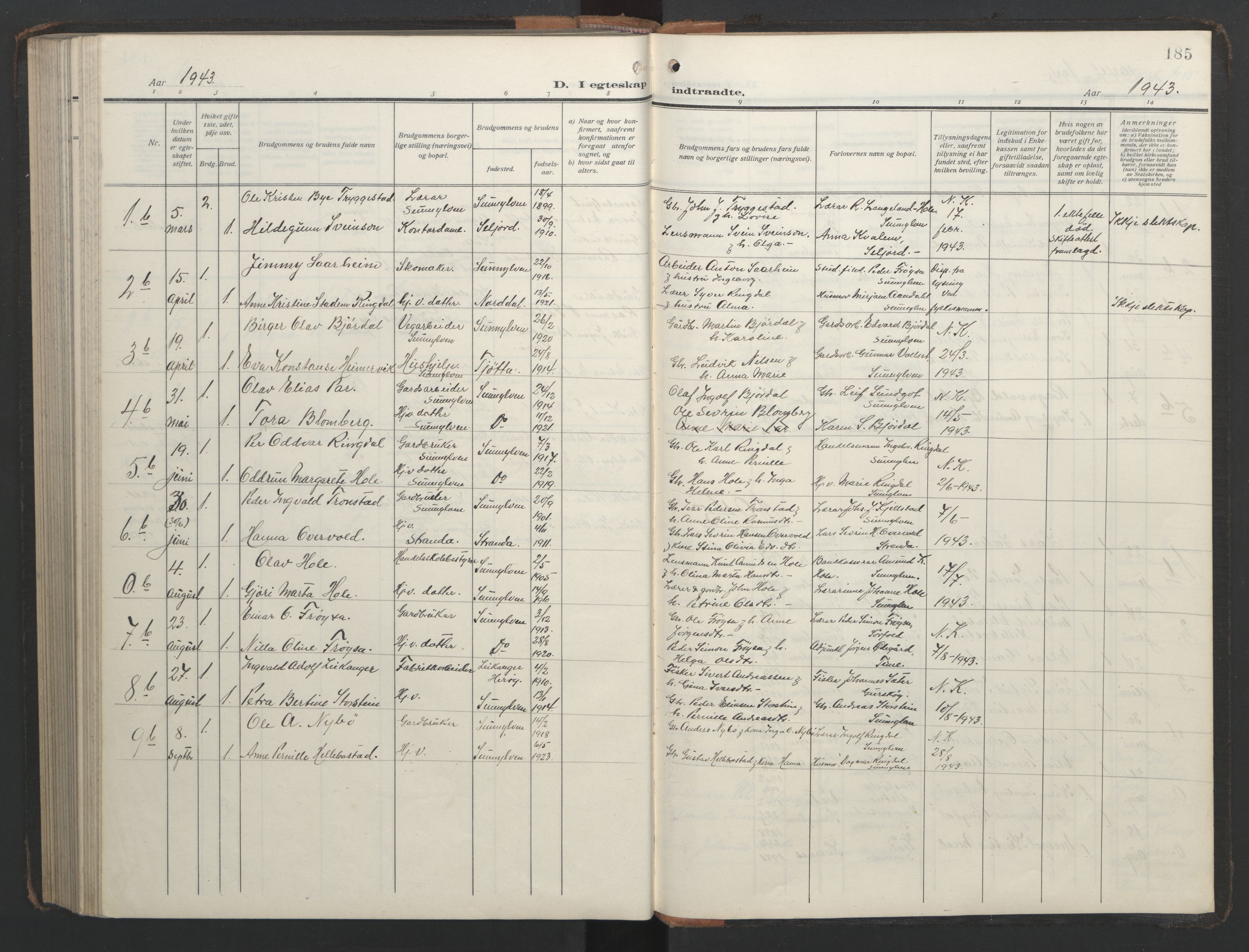 Ministerialprotokoller, klokkerbøker og fødselsregistre - Møre og Romsdal, AV/SAT-A-1454/517/L0232: Parish register (copy) no. 517C05, 1910-1946, p. 185