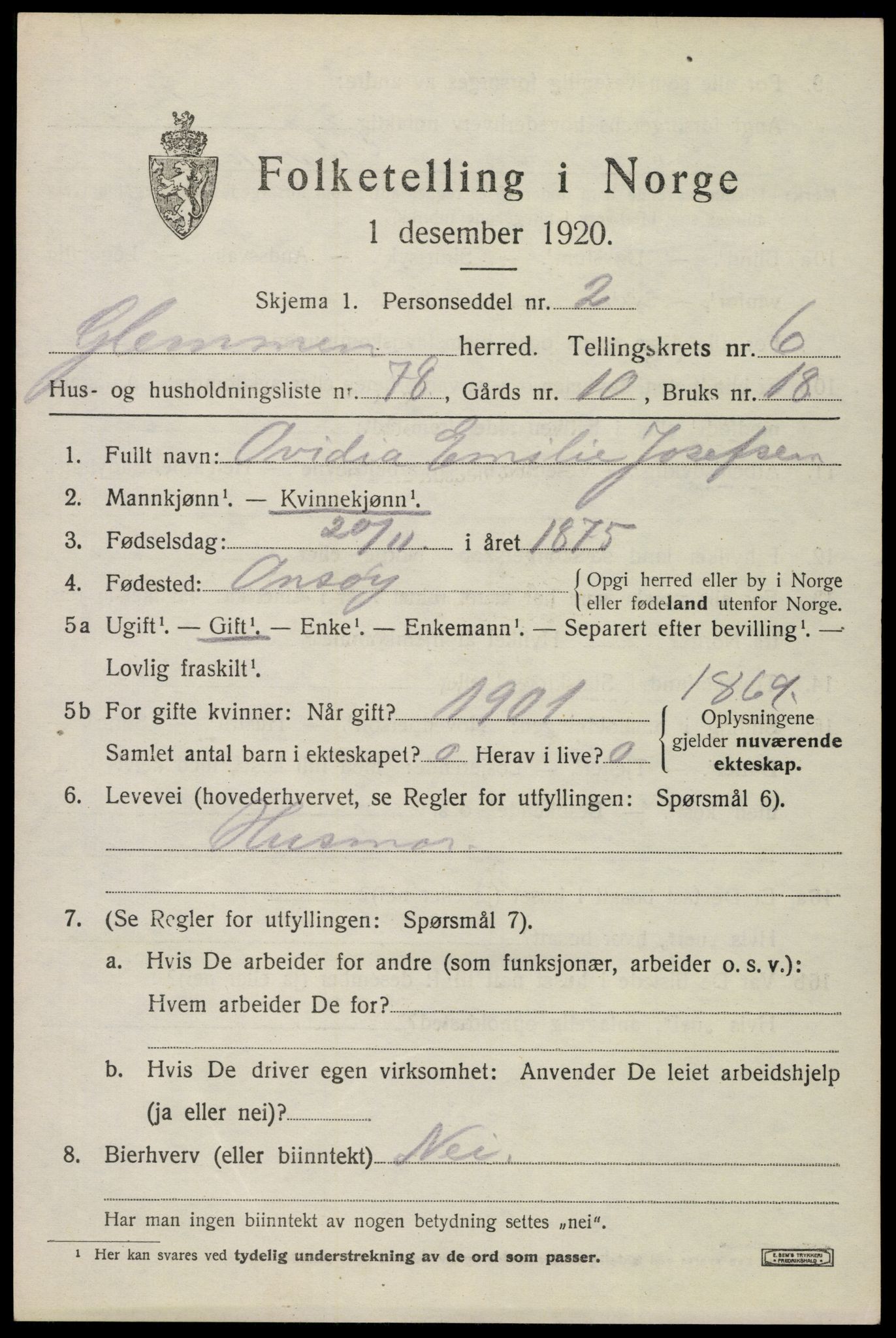 SAO, 1920 census for Glemmen, 1920, p. 22763