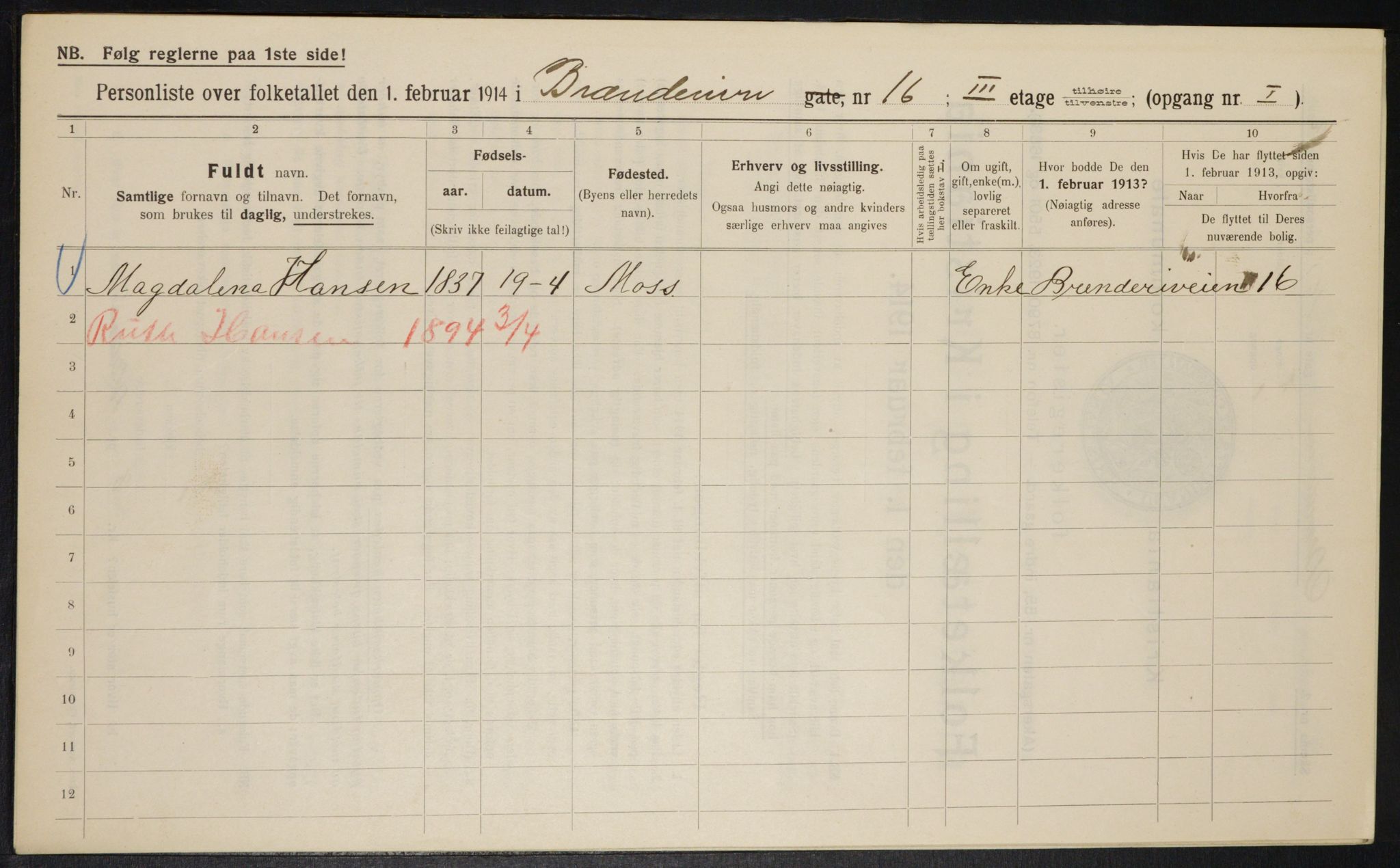 OBA, Municipal Census 1914 for Kristiania, 1914, p. 8778