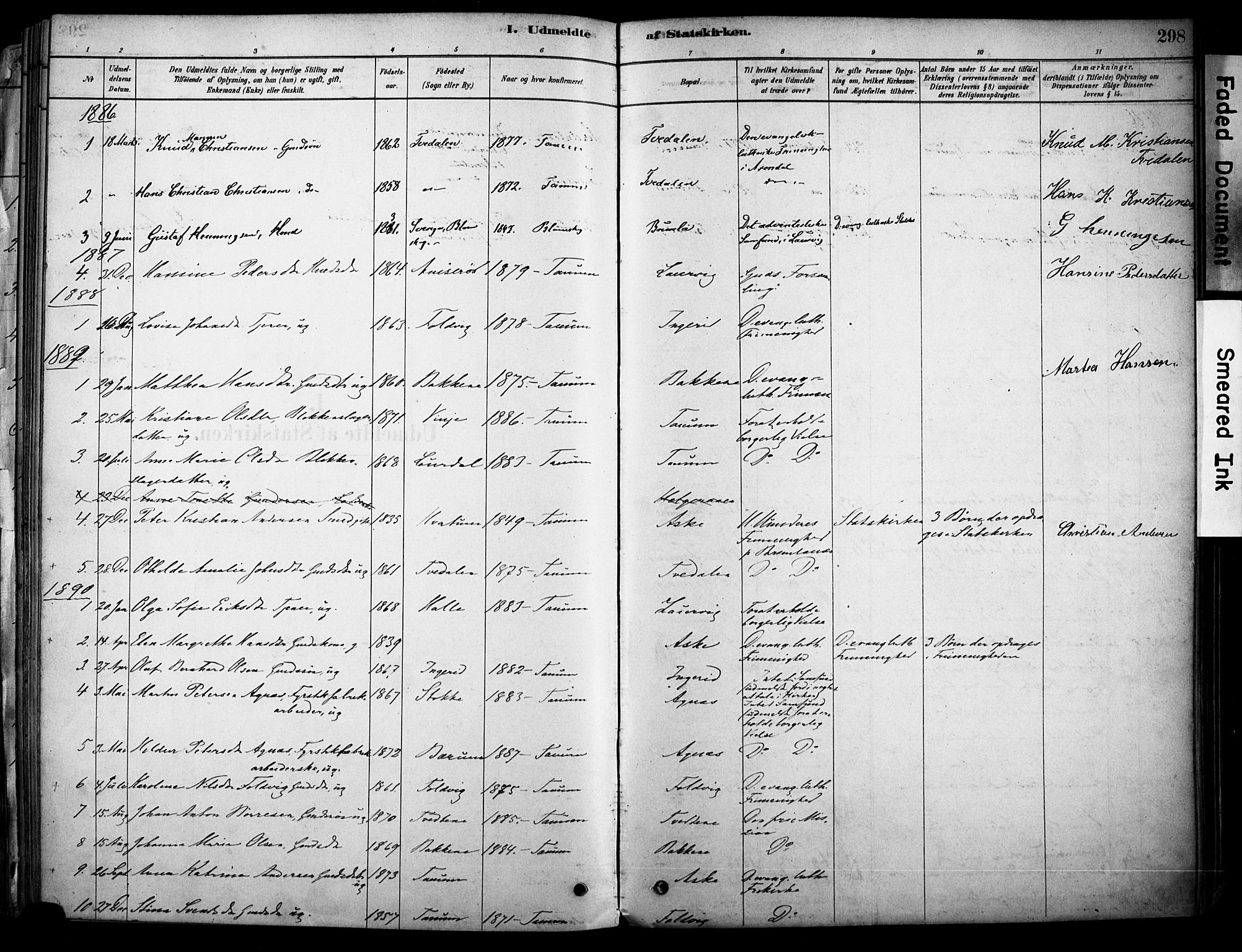 Brunlanes kirkebøker, AV/SAKO-A-342/F/Fc/L0001: Parish register (official) no. III 1, 1878-1899, p. 298