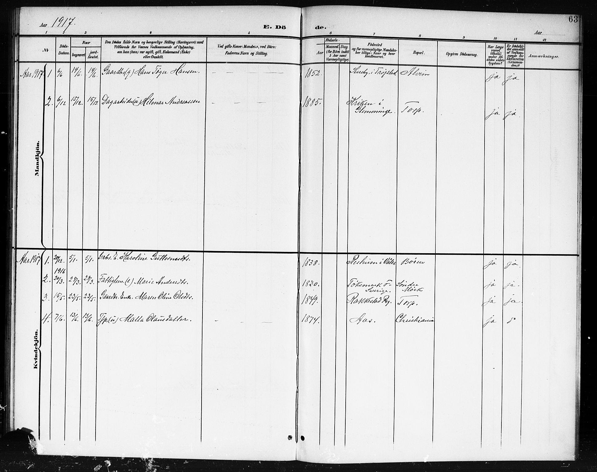 Spydeberg prestekontor Kirkebøker, SAO/A-10924/G/Gc/L0001: Parish register (copy) no. III 1, 1901-1917, p. 63