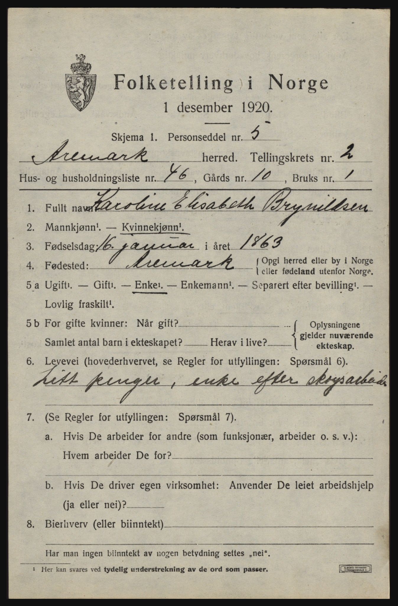 SAO, 1920 census for Aremark, 1920, p. 2107