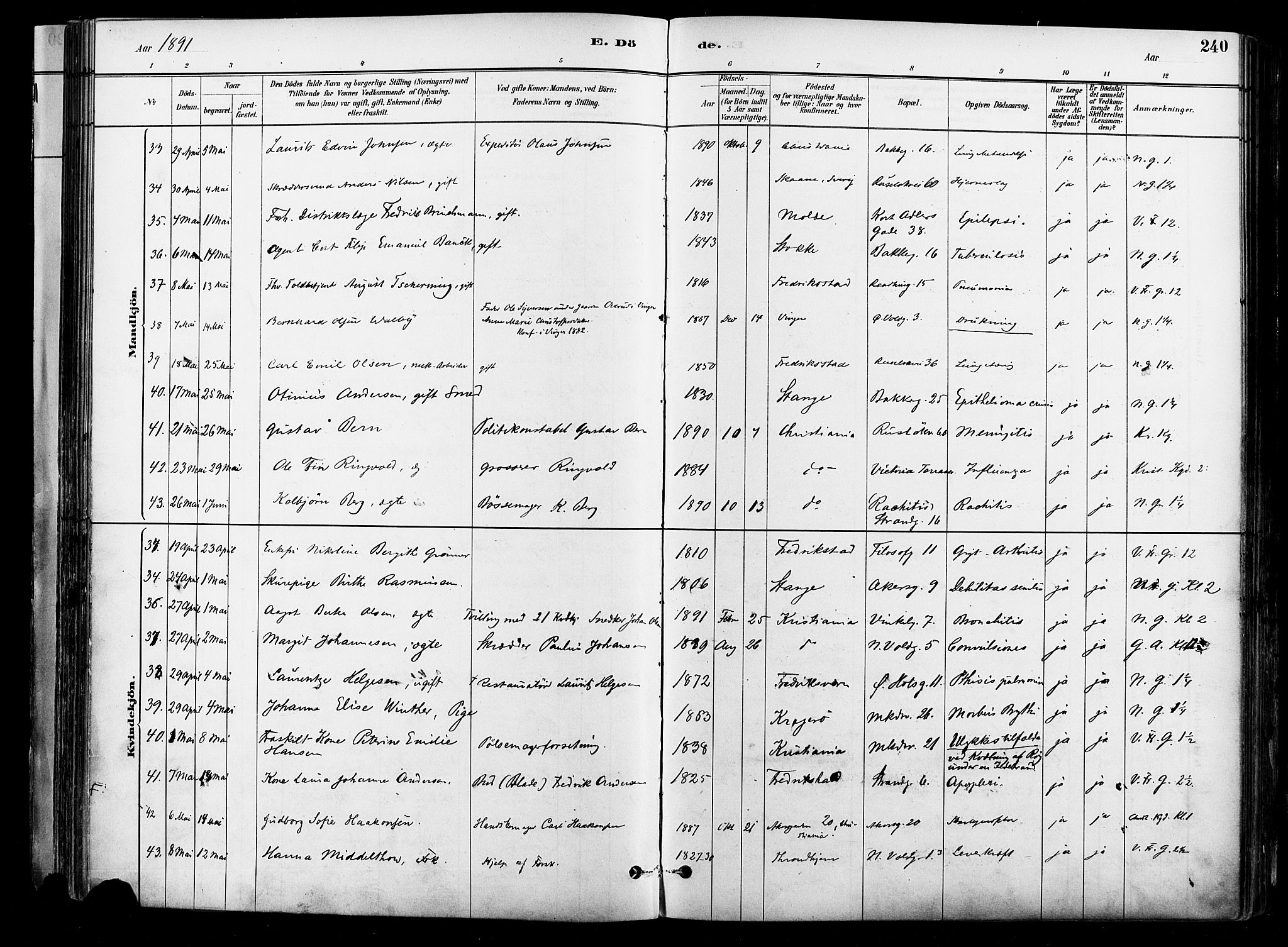 Johannes prestekontor Kirkebøker, AV/SAO-A-10852/F/Fa/L0004: Parish register (official) no. 4, 1883-1907, p. 240