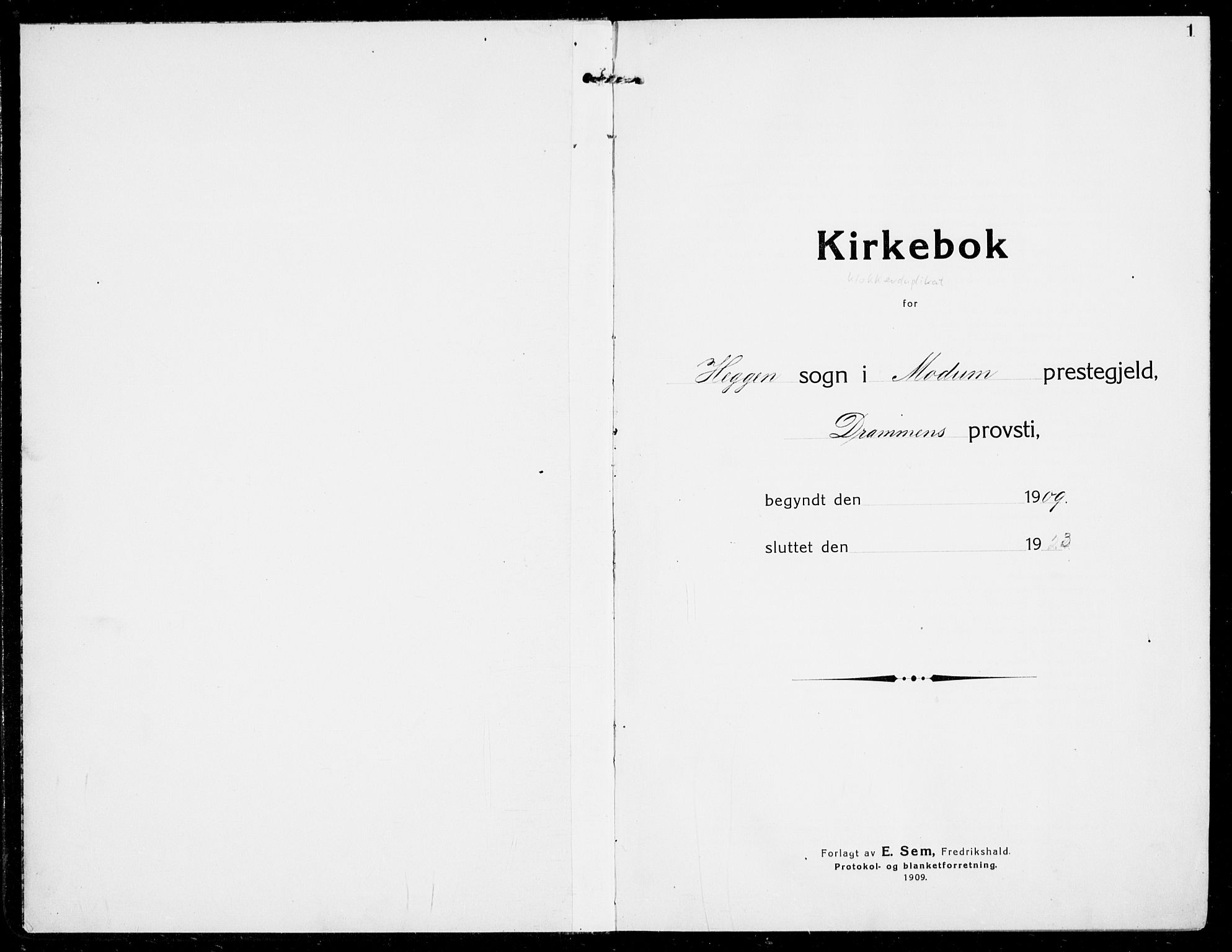 Modum kirkebøker, SAKO/A-234/G/Ga/L0009: Parish register (copy) no. I 9, 1909-1923, p. 1