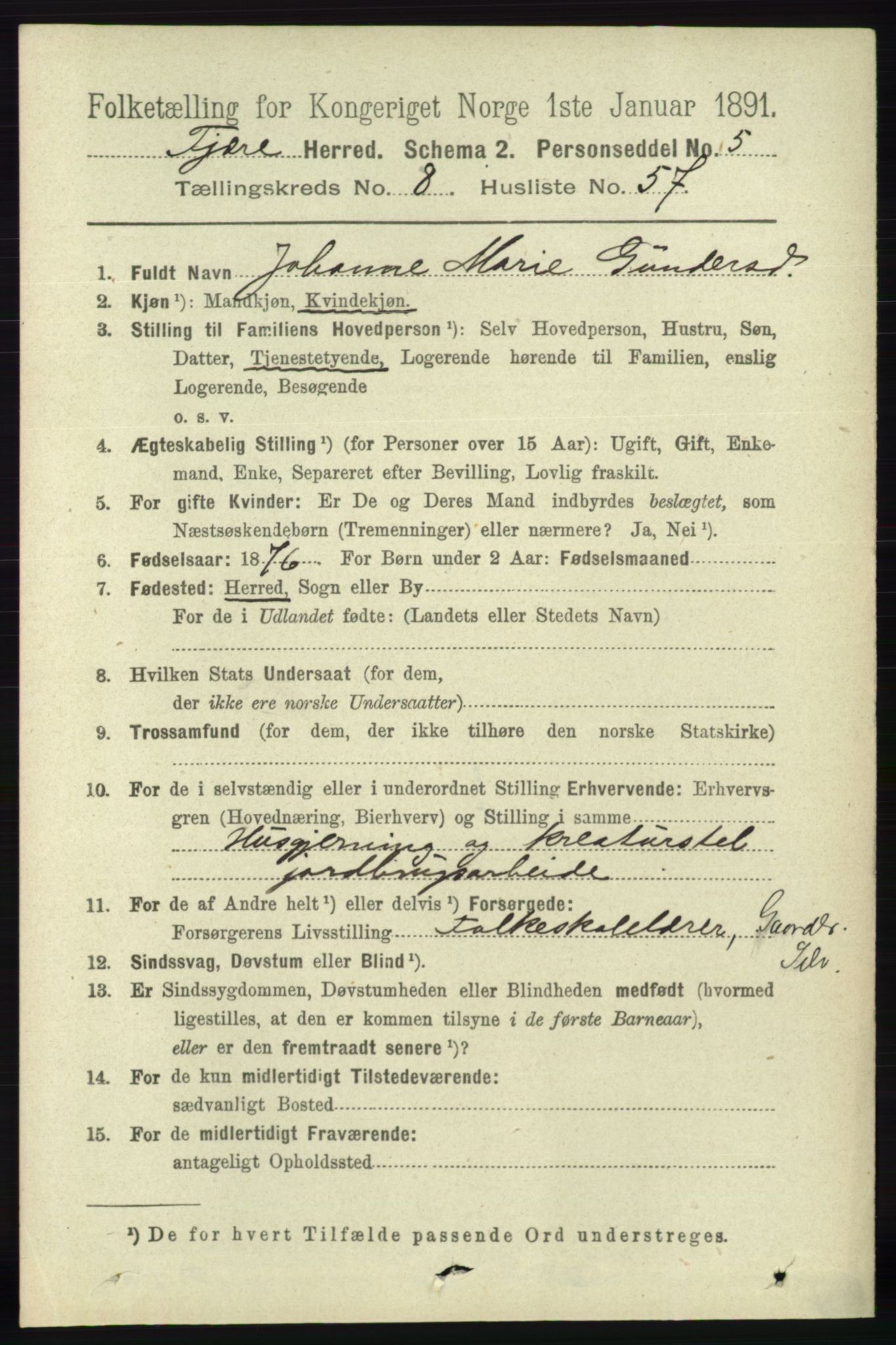 RA, 1891 census for 0923 Fjære, 1891, p. 4095