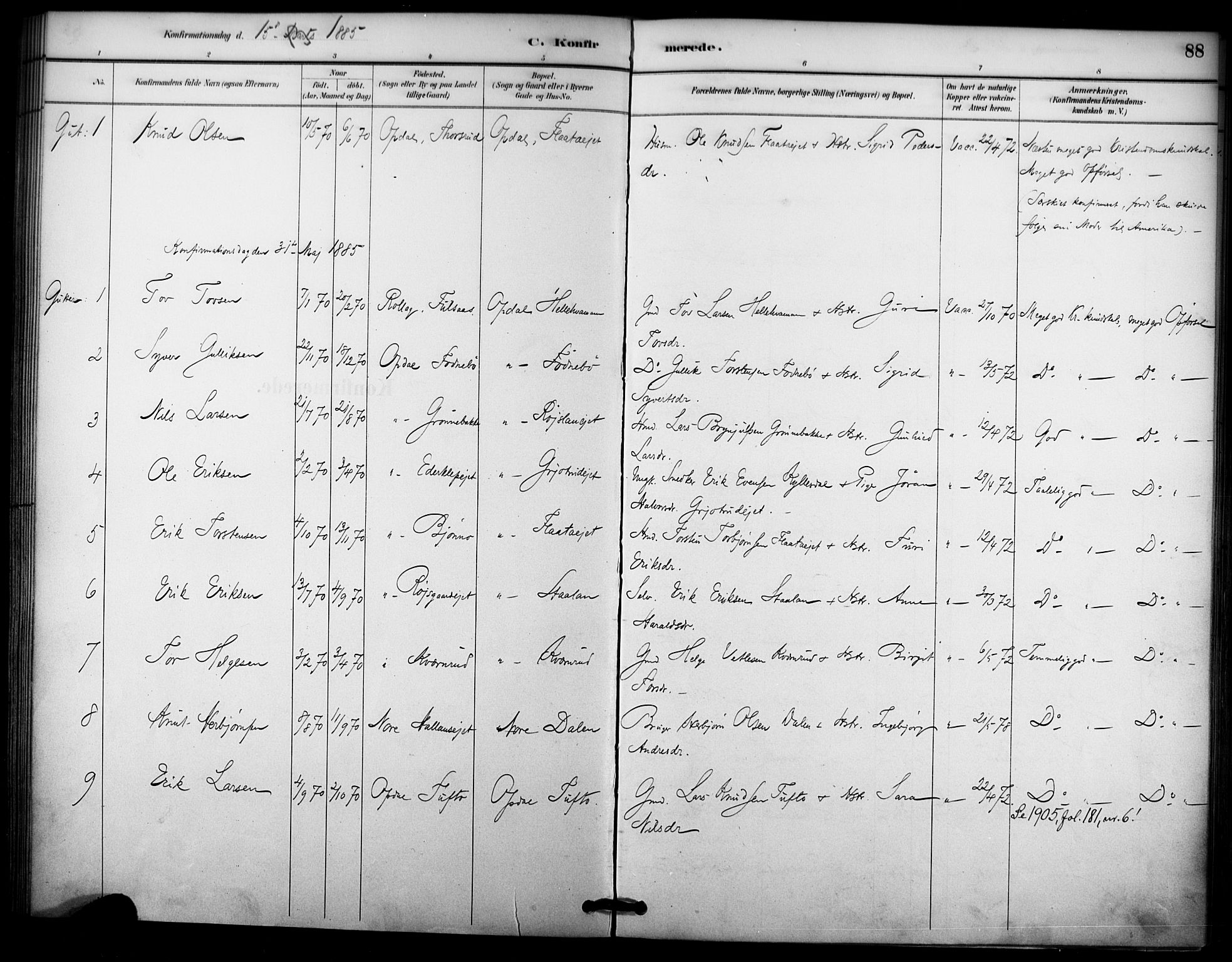 Nore kirkebøker, SAKO/A-238/F/Fc/L0004: Parish register (official) no. III 4, 1885-1898, p. 88
